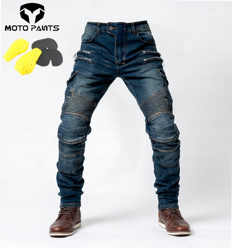 JEANSY MOTOCYKLOWE DŻINSY SPODNIE OCHRANIACZE Materiał jeans