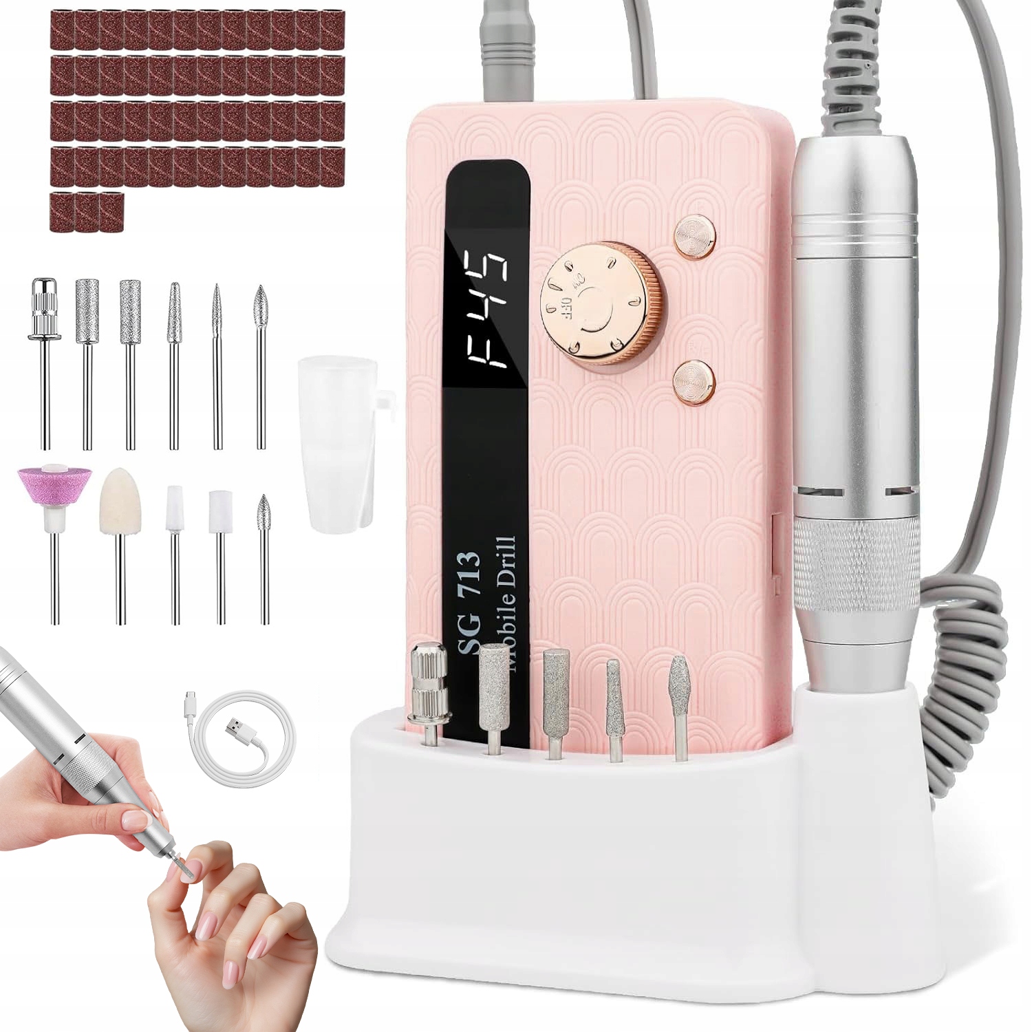 Pilník Na Nehty S Různými Hlavicemi 45000 Ot/min Usb Led Obrazovka