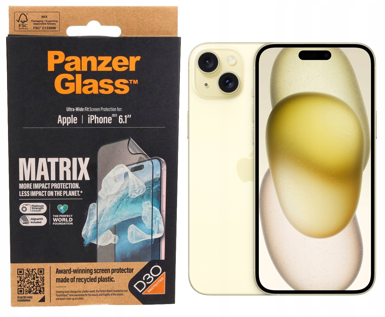 Tvrzené Sklo Ultra-Wide Fit Matrix D30 PanzerGlass pro iPhone 15