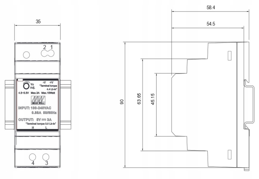 ZASILACZ na szynę DIN 12V DC 2A 24W Mean Well Marka Mean Well