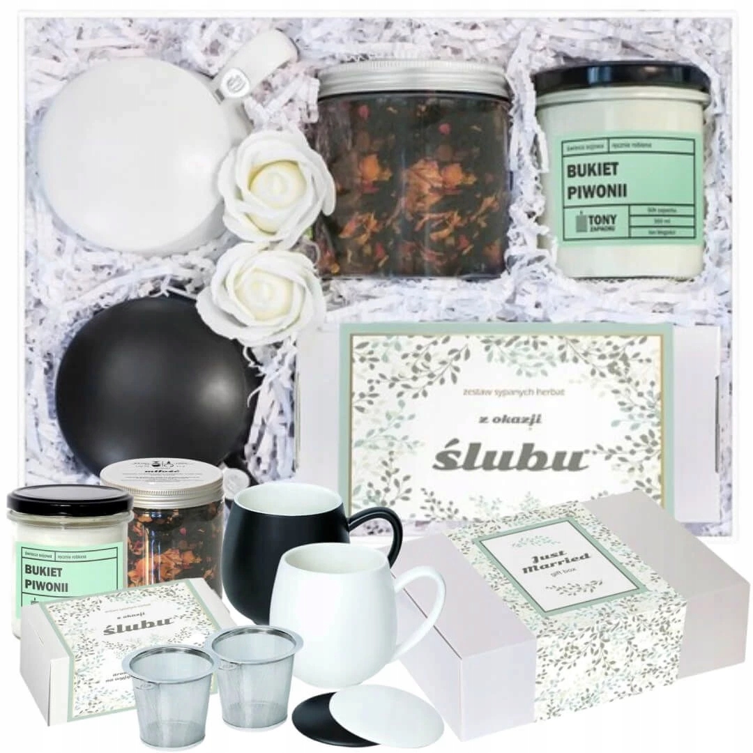 Duży Box Ślubny z herbatą i akcesoriami dla młodej pary upominek