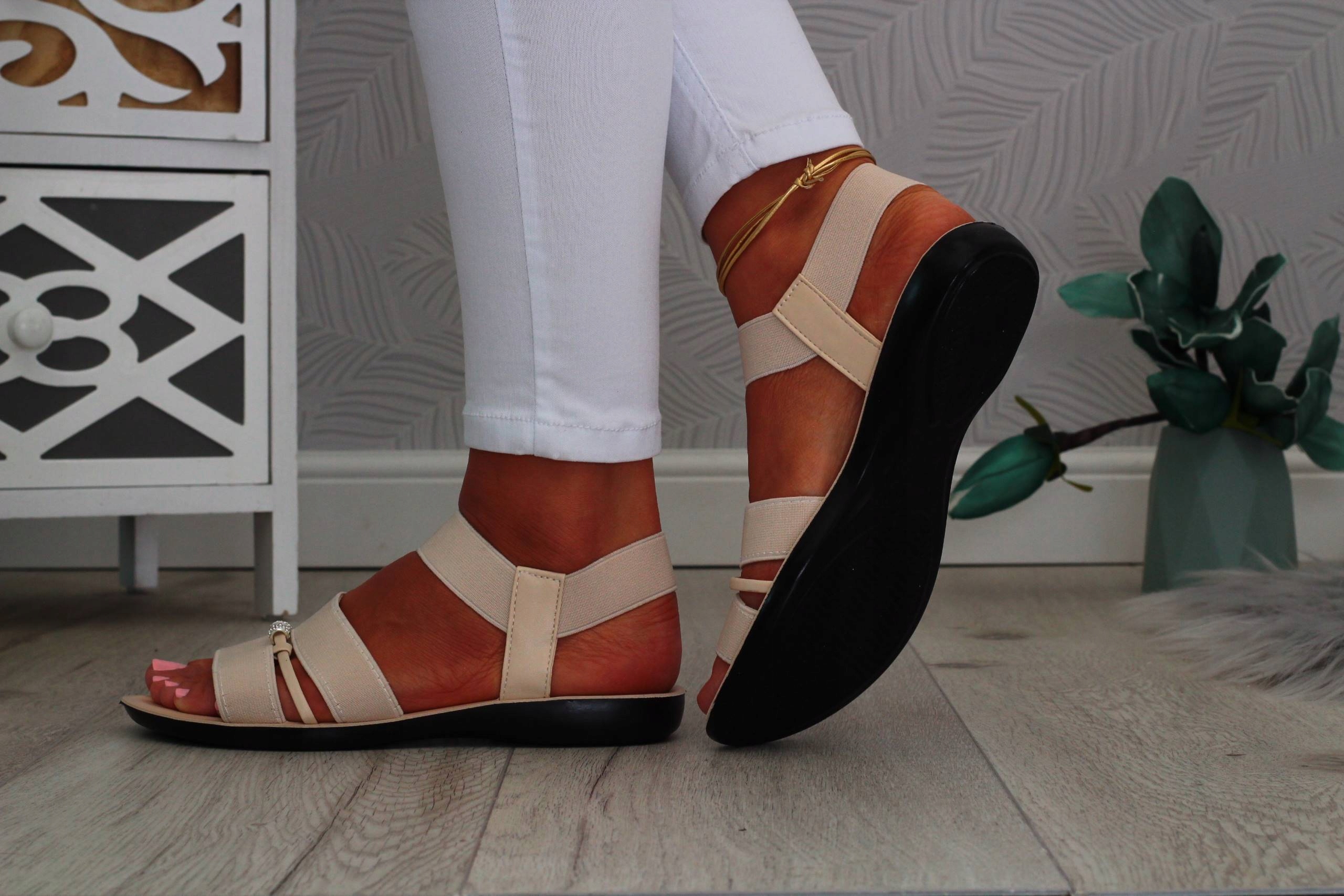 SANDAŁY DAMSKIE SPORTOWE PASKI GUMA PŁASKIE Materiał zewnętrzny inny