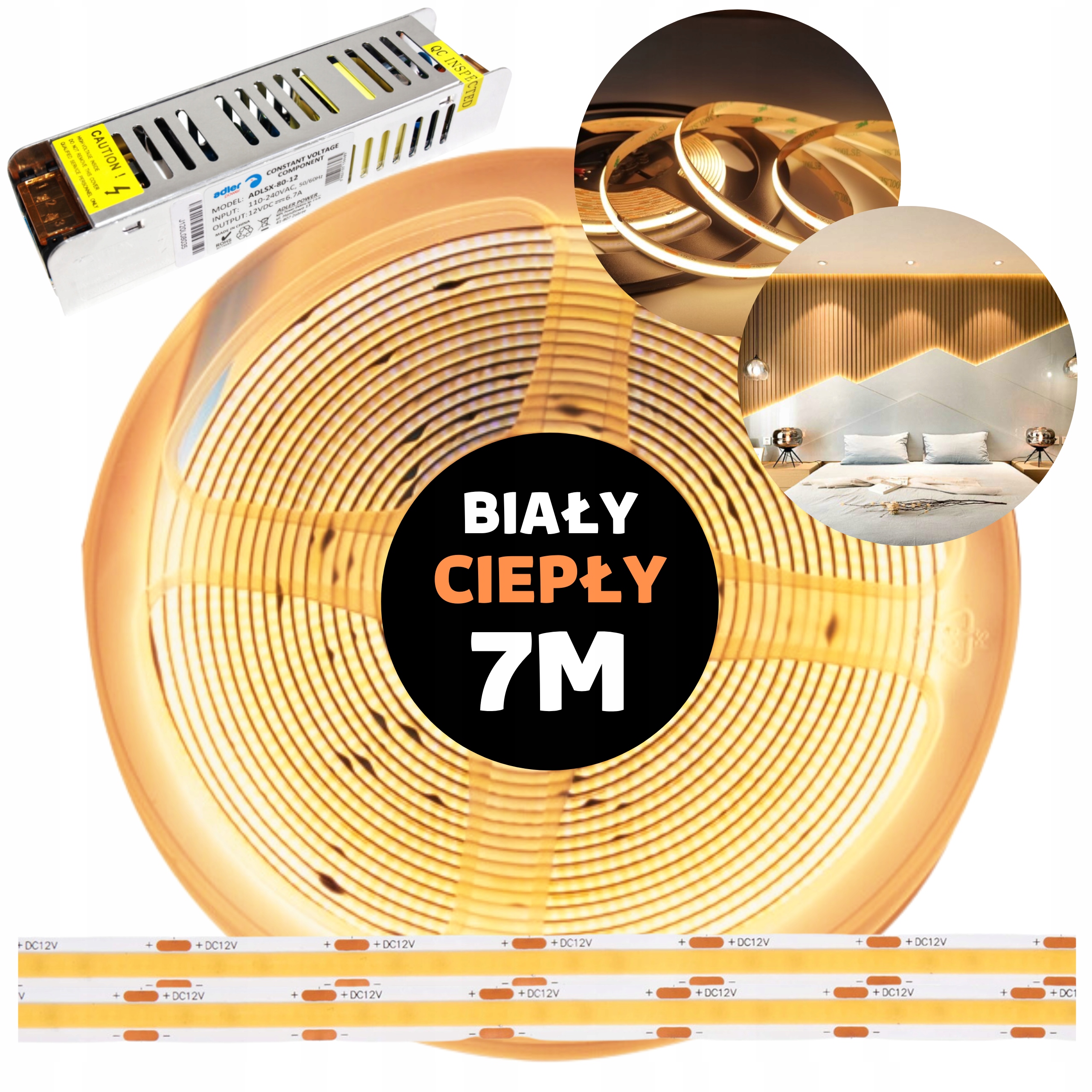 Pásik Led Cob neónová kontinuálna linka s napájacím zdrojom teplá biela 12V 7M