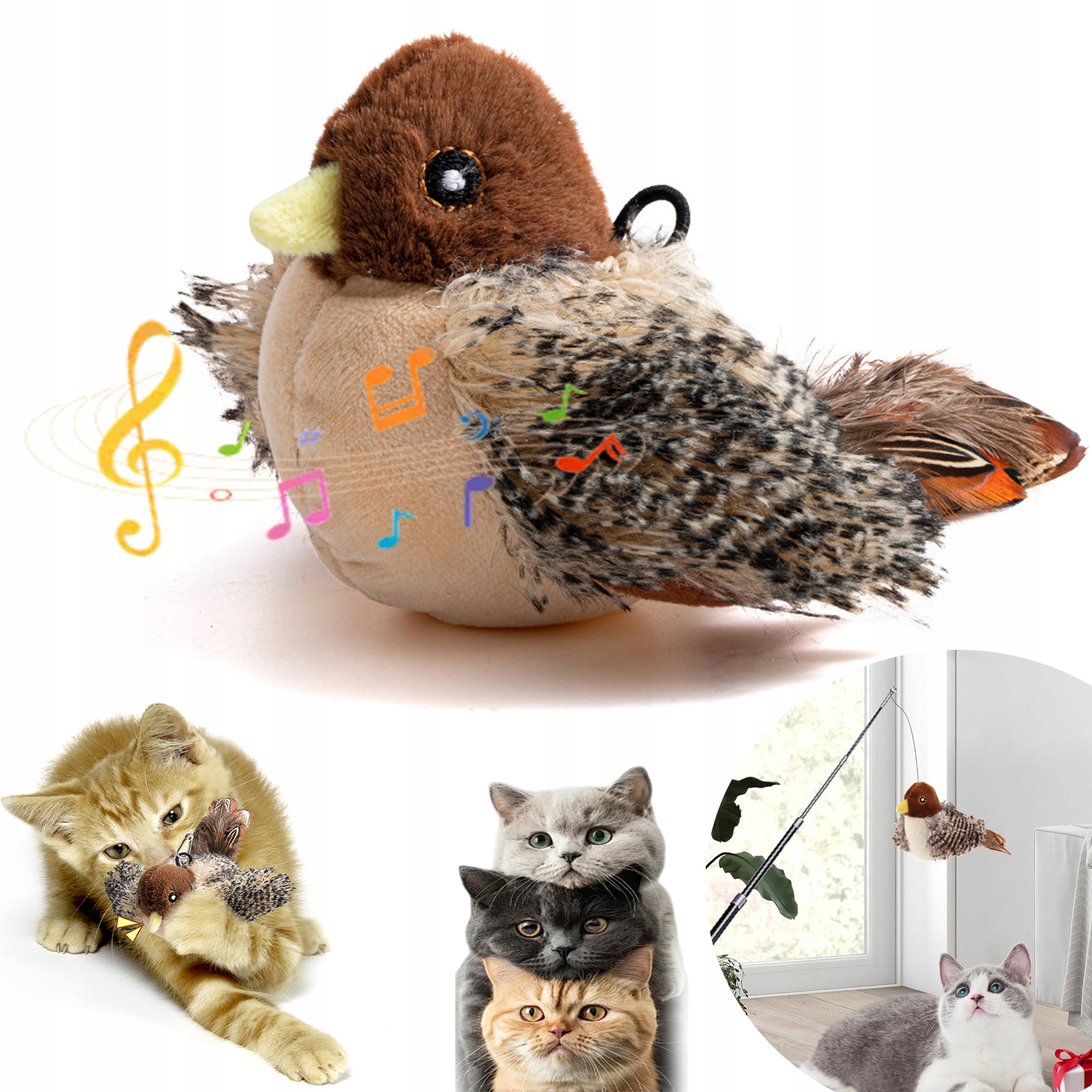 Levně Hračka Pro Kočky Ptáček Se Zvukovým Čipem, Kožešina, Pírko