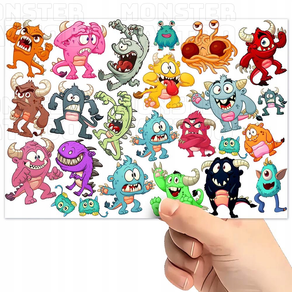 TATUAŻE ZMYWALNE TYMCZASOWE DLA DZIECI MONSTERS POTWORY WZORY ORYGINALNE Typ naklejka