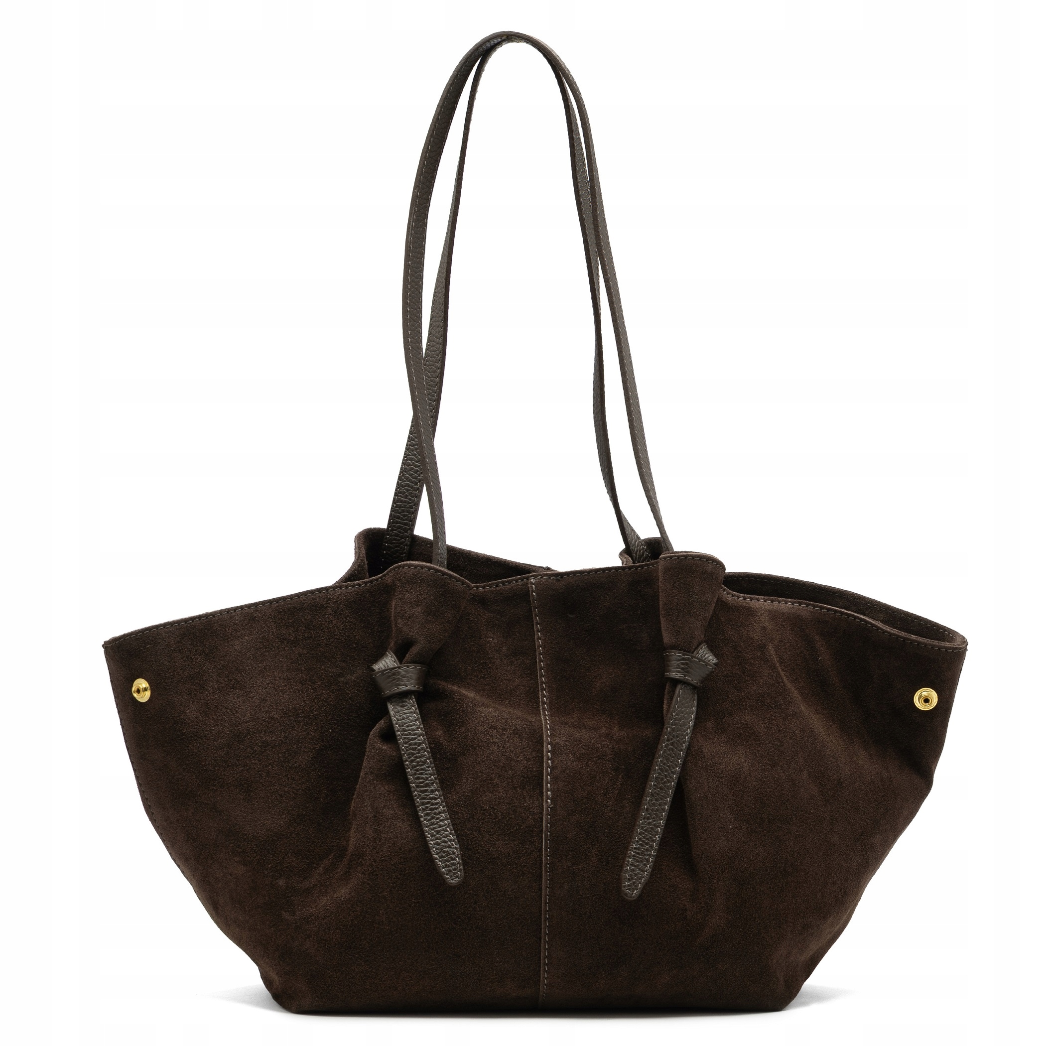 Čokoládová semišová shopper kabelka tmavě hnědá Přírodní Semiš Vera Pelle