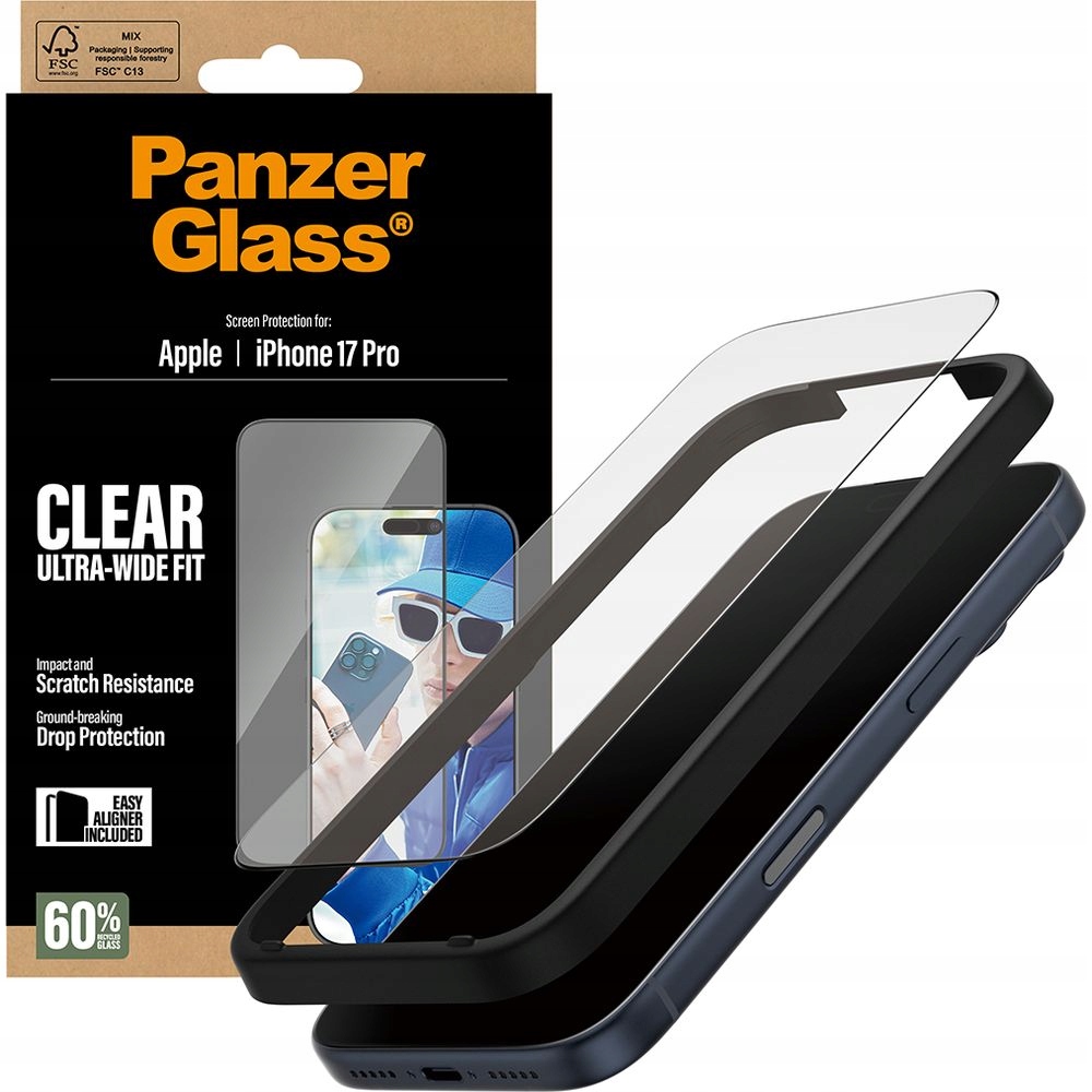 Tvrzené sklo PanzerGlass pro iPhone 17 Pro, silné, rychlé, s aplikátorem