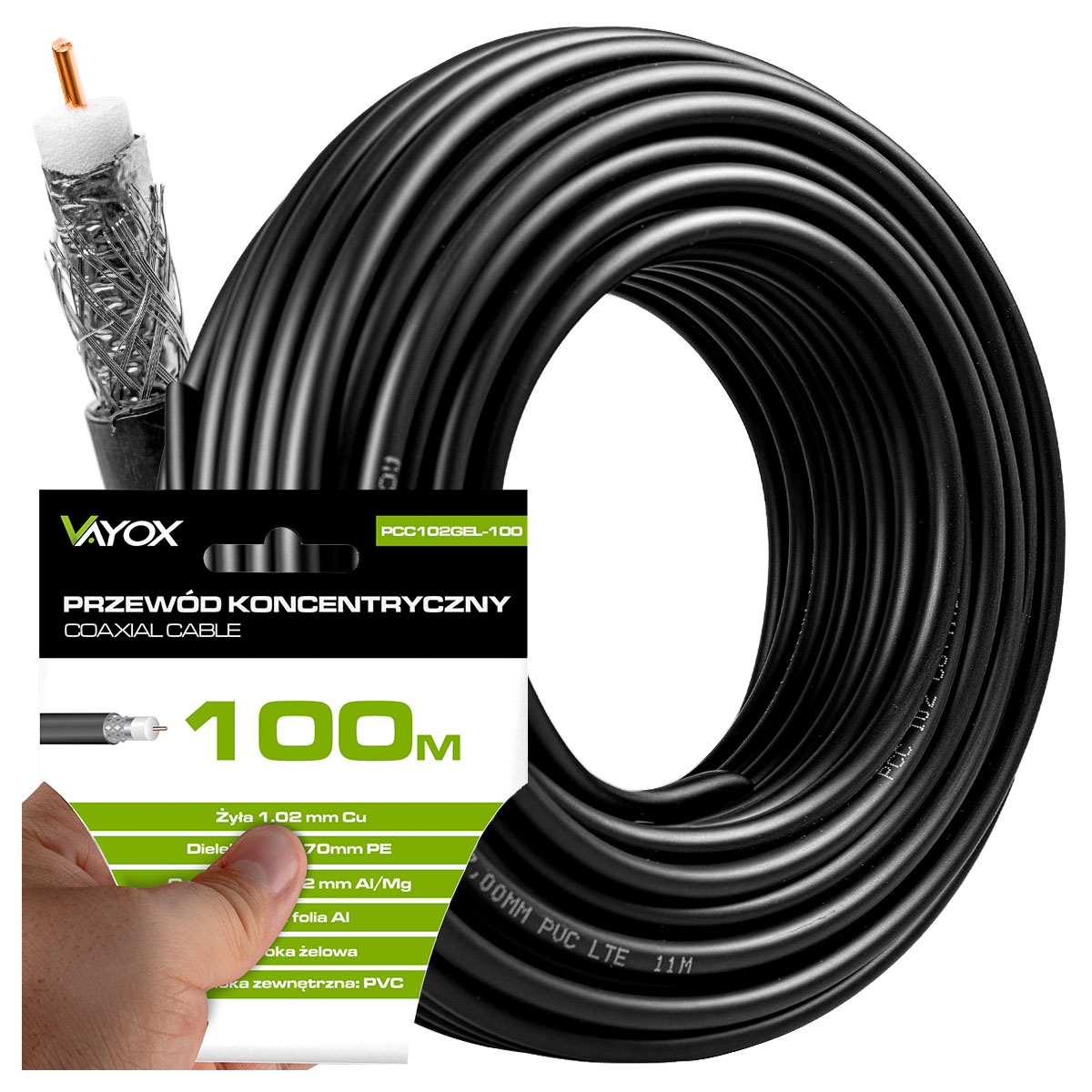 Anténní Kabel Koaxiální Kabel Černý Gelovaný Měď Cu 4K 100 m Vayox