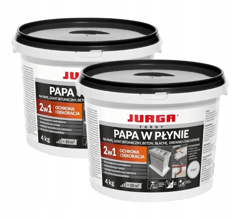 Jurga Papa W Płynie Biała Ochronna Wodoodporna Na Dach Blache Papy 2 x 4kg