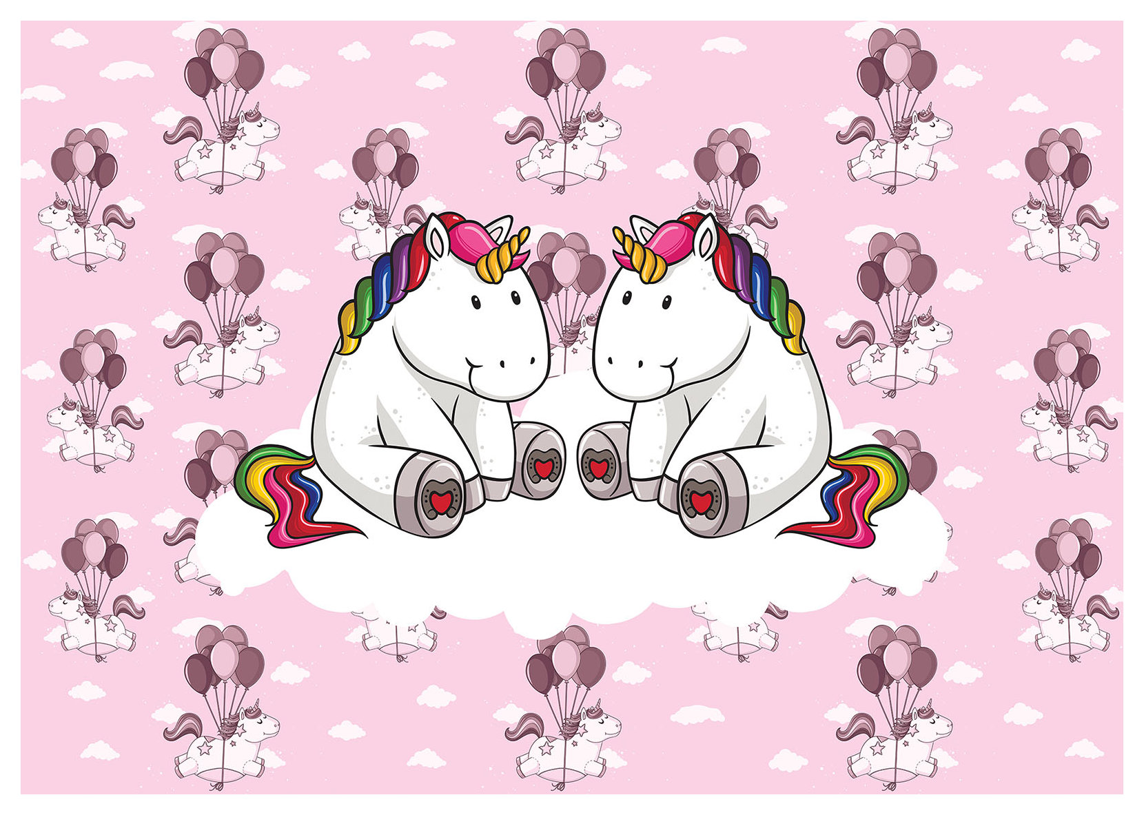 Fototapeta Jednorožce s balónmi mágia a radosť dieťaťa 312x219 lepidlo