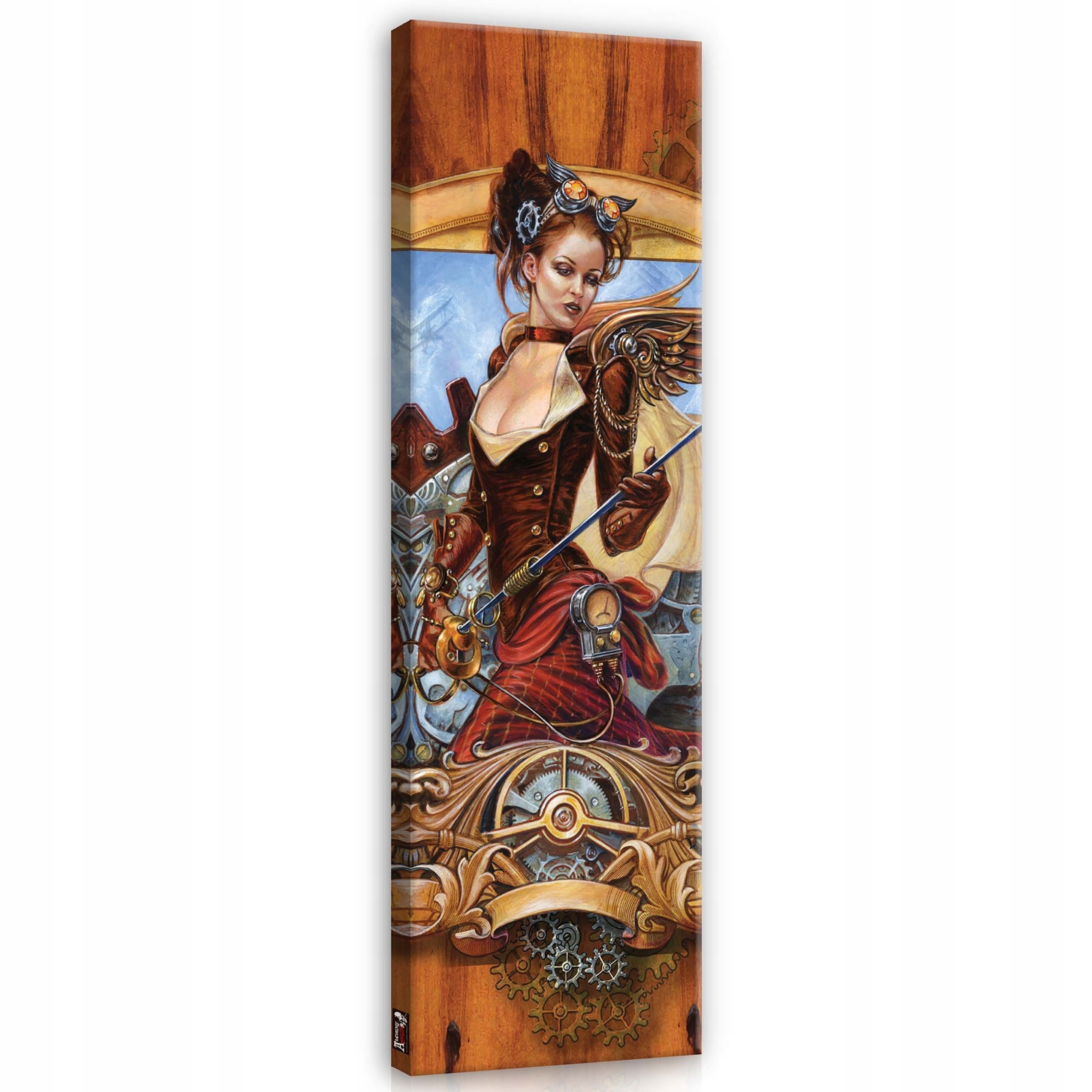 Obraz 45x145 Steampunk žena-pilot mechanická křídla ozubená kola vynález
