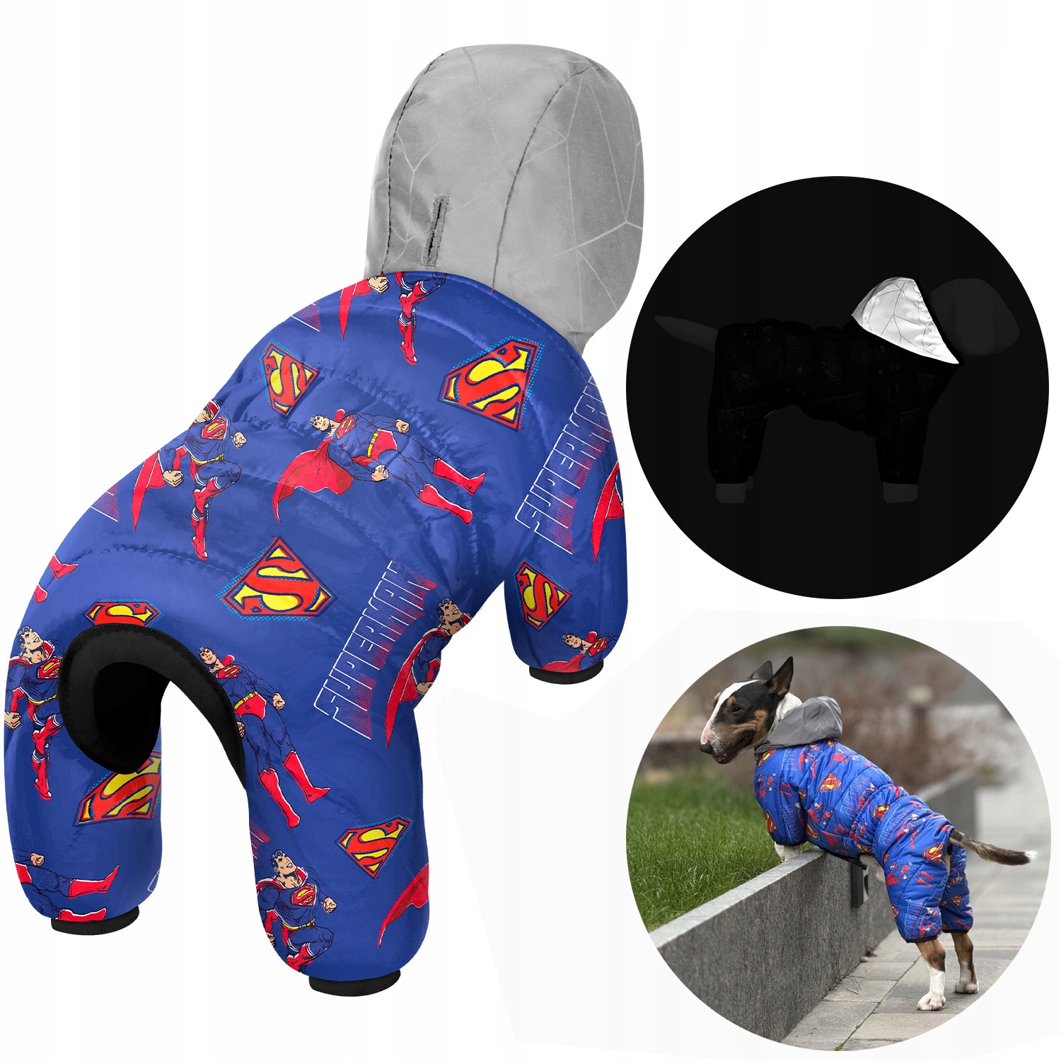 Levně Kombinéza pro psa s reflexní kapucí, zimní Síla Supermana, XS/S(S35)