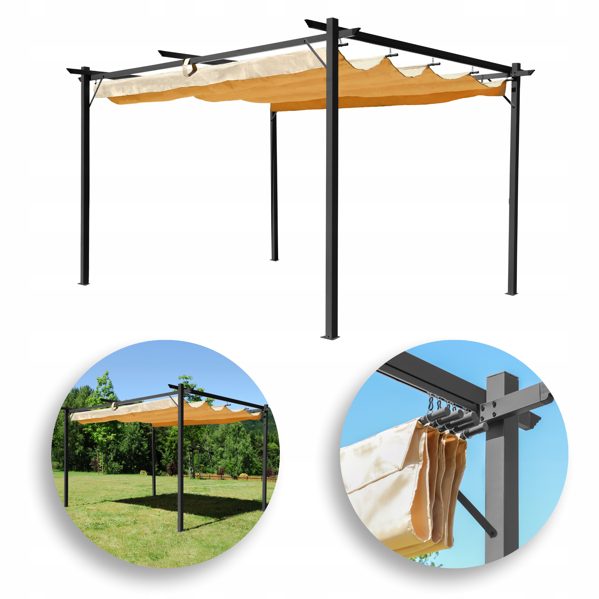 Pergola Ogrodowa 3x4m Metalowa altana Beżowa zadaszenie tarasu pawilon