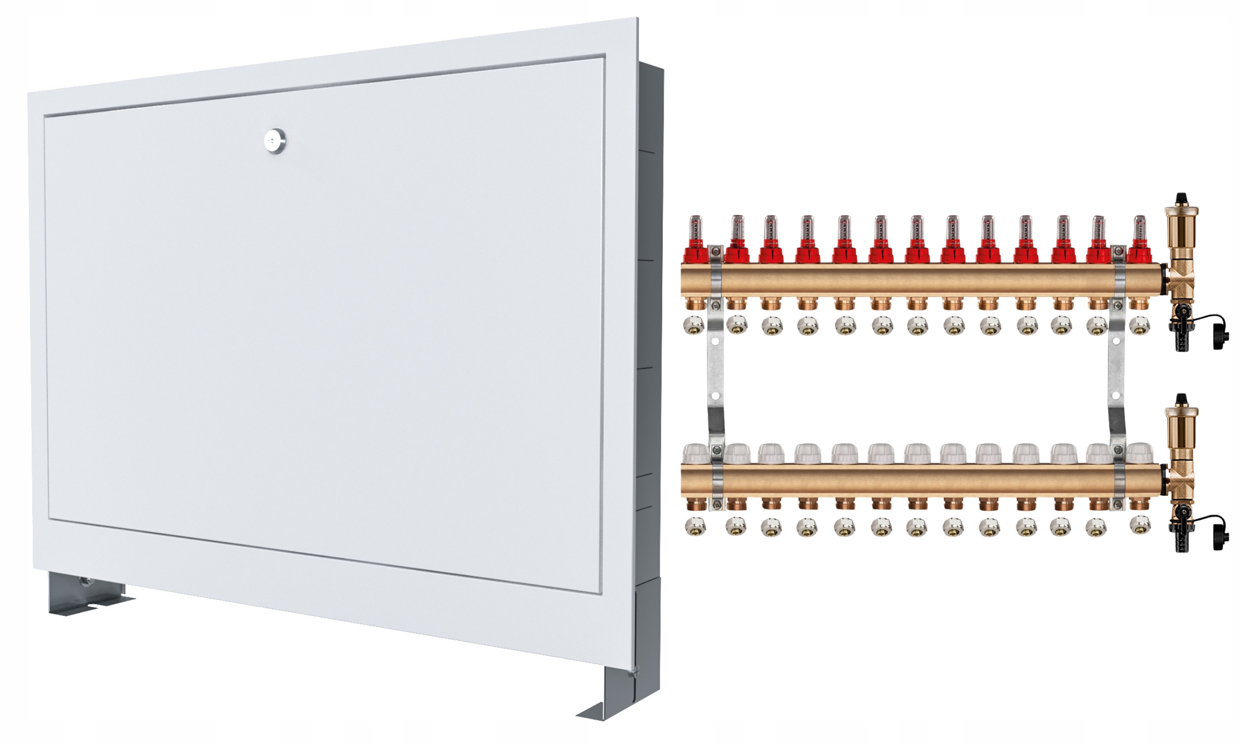 Mosazný Rozdělovač 13 Sekcí Spojky Podomítková Skříňka