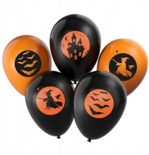 Czarne pomarańczowe balony na Halloween nadruk x5
