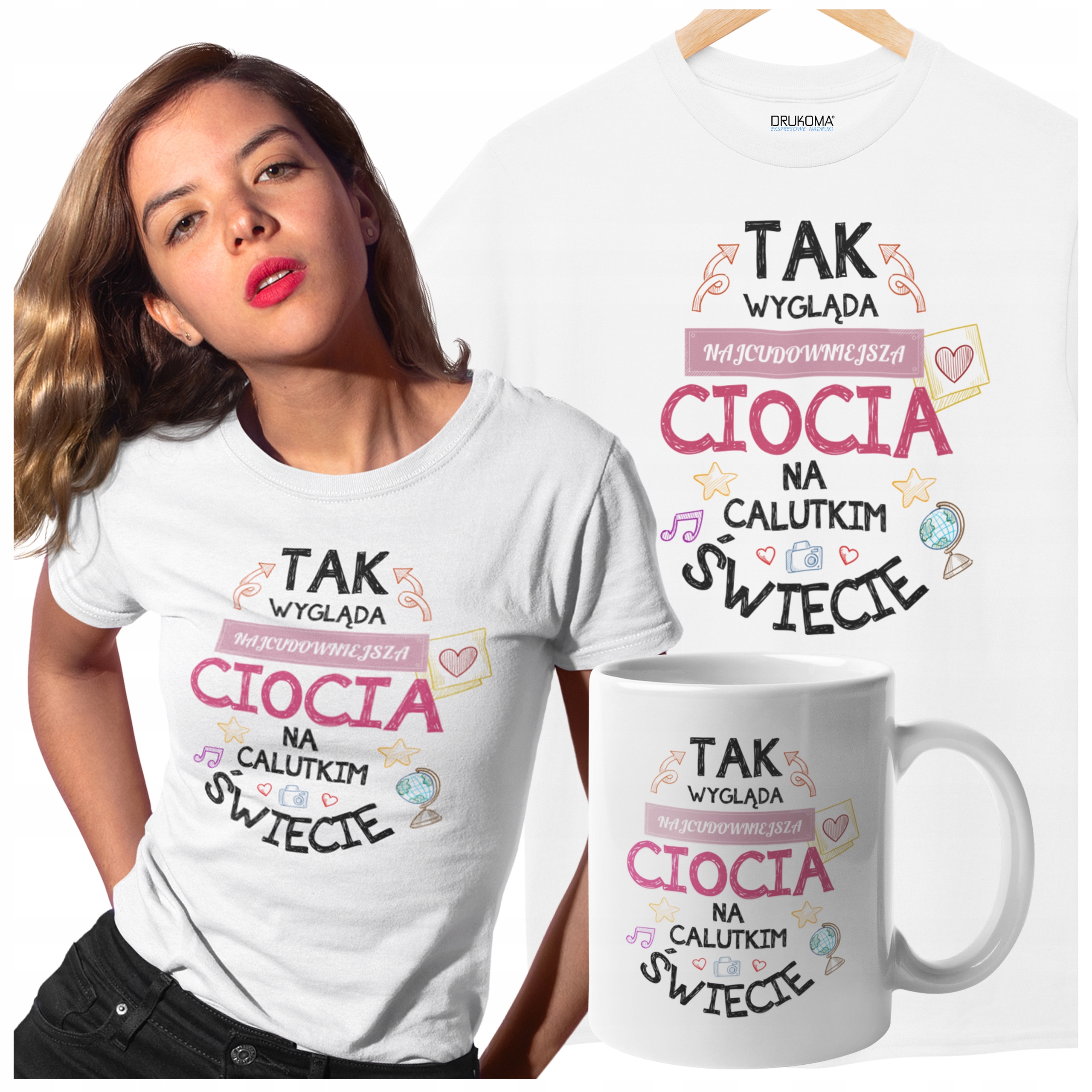 KOSZULKA DLA CIOCI ZESTAW Z KUBKIEM NA UPOMINEK NAJCUDOWNIEJSZA CIOCIA