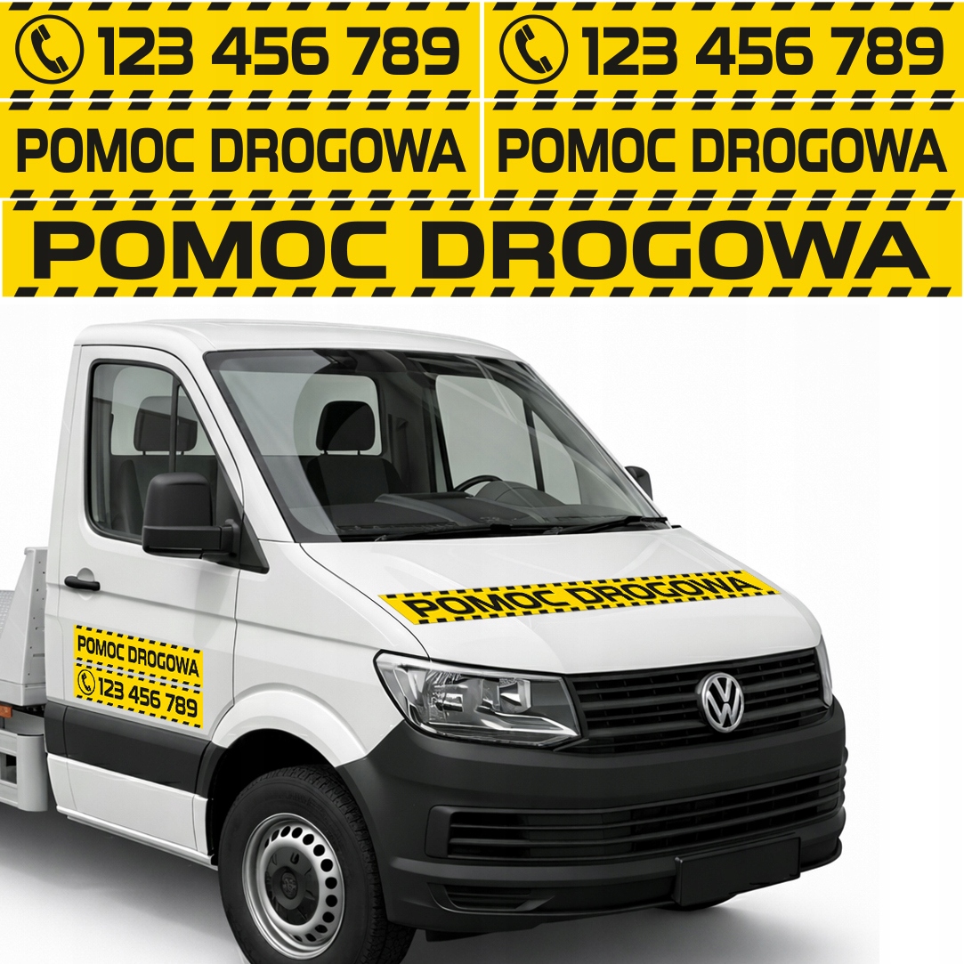 Zestaw Naklejek Naklejki Pomoc Drogowa Autolaweta Laweta 5 sztuk 100cm