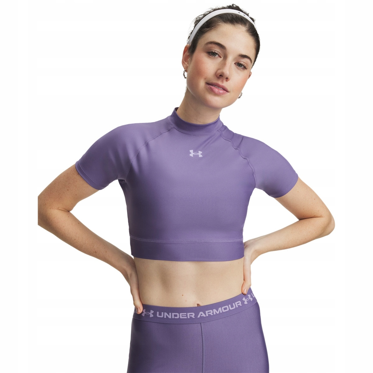 Damska koszulka treningowa Under Armour HeatGear Crop Mock Ss Fioletowy S