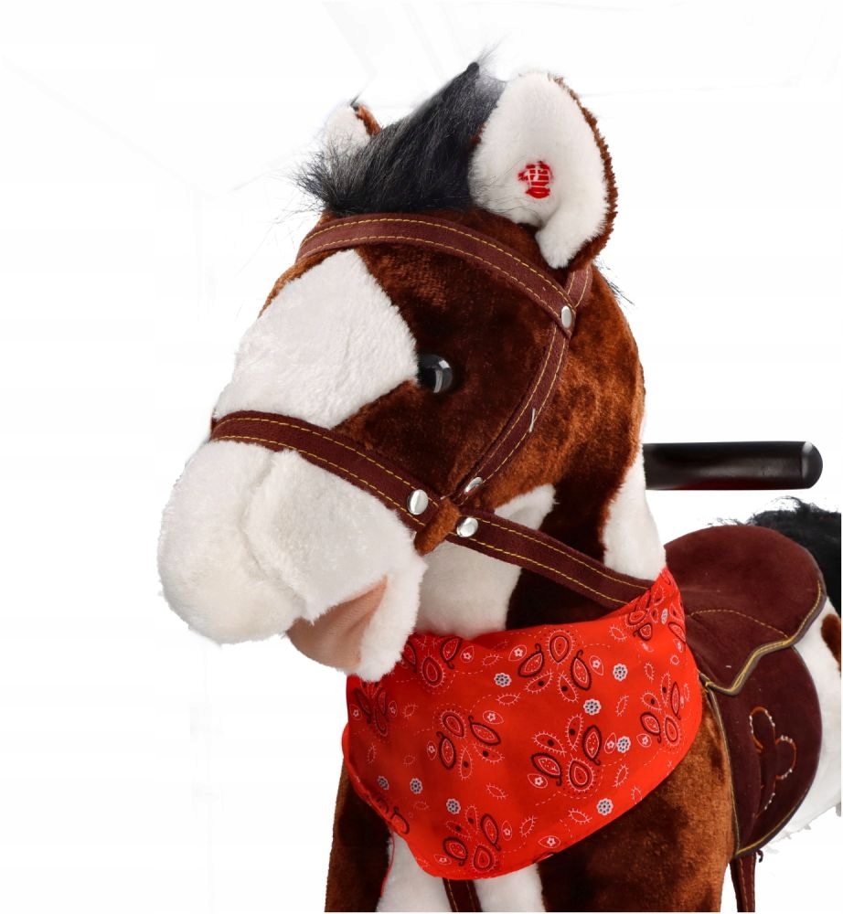 KOŃ INTERAKTYWNY NA BIEGUNACH ŁATEK PŁOZY DREWNIANE KOŁA JEŹDZIK MUZYKA Marka Nefere