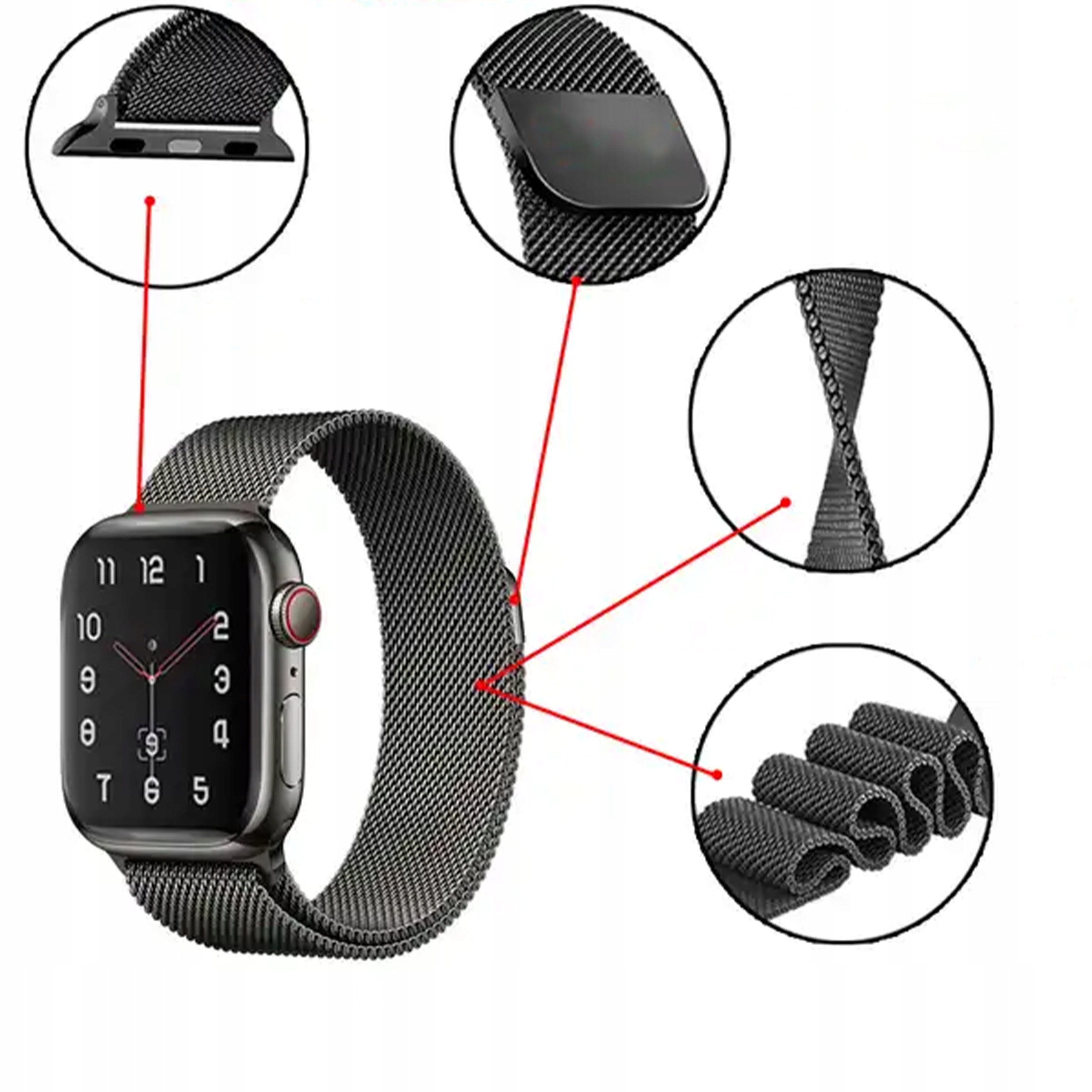 Pasek Do APPLE WATCH 1 2 3 4 5 6 7 8 9 SE 38MM 40MM 41MM Czarny Magnetyczny Stan opakowania oryginalne