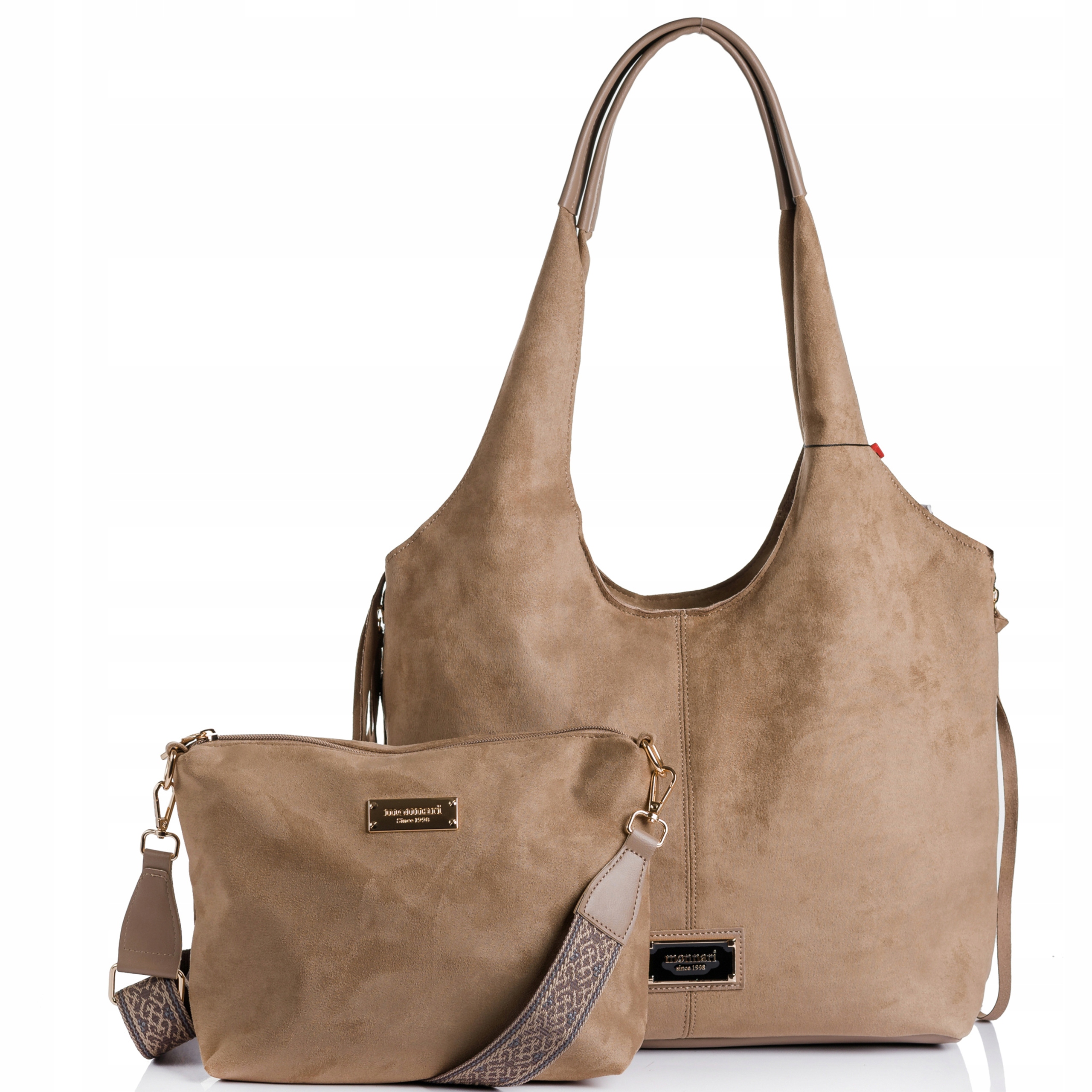 Monnari Torebka damska shopper listonoszka 2w1 zamszowa beżowa eko