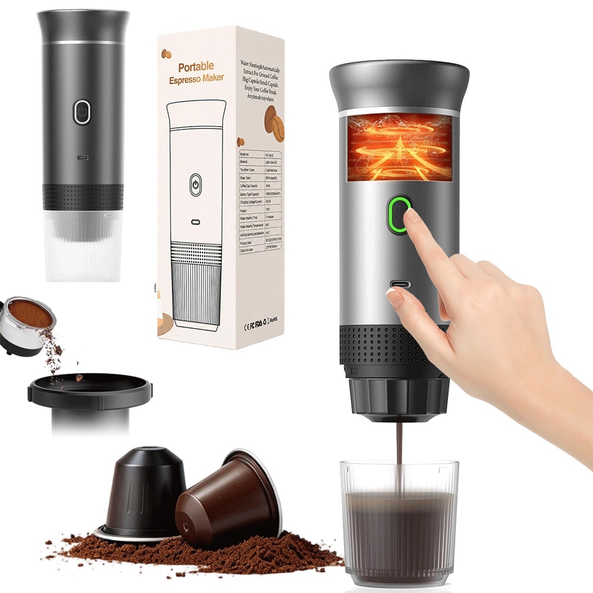 Přenosný kávovar 60 Ml s Usb nabíjením pro cestování a 60 ml
