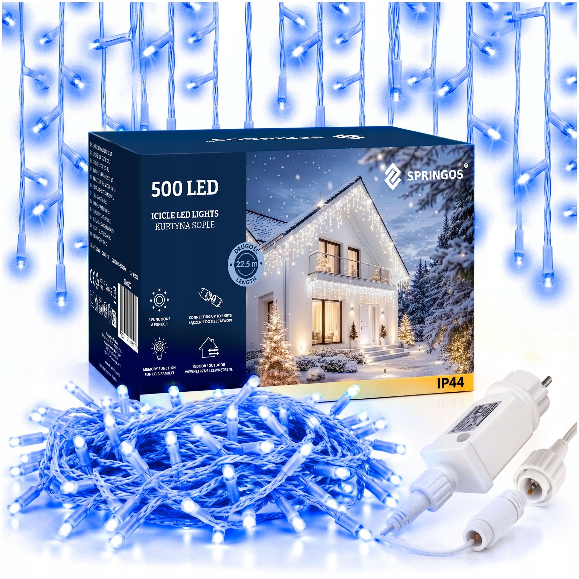 Rampouchy 1000LED Venkovní Osvětlení 45 M Modrá, Tloušťka IP44 Světelný Závěs