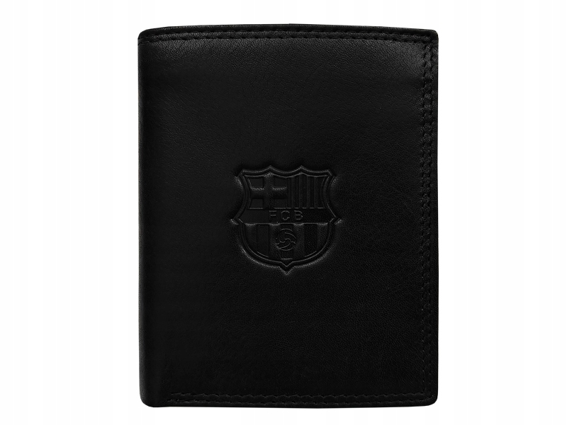 Fc Barcelona Portfel Czarny Skóra Naturalna Tłoczony Herb Pionowy Rfid