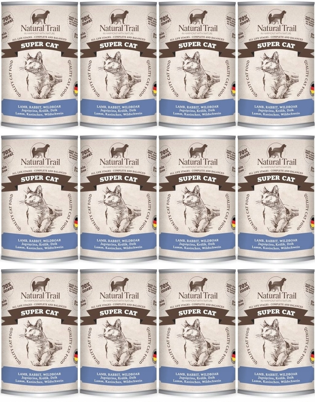 Levně Natural Trail Cat Jehněčí, Králík, Divoké prase 12 x 400 g