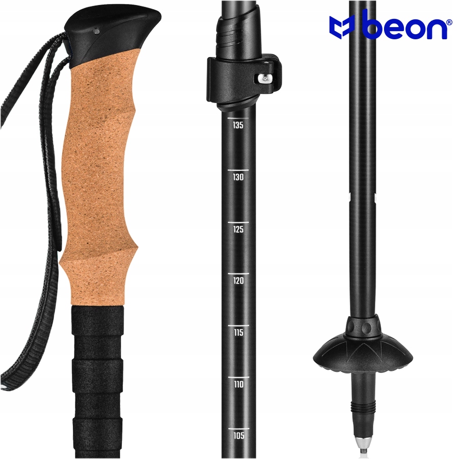 KIJE TREKKINGOWE KIJKI NORDIC WALKING KARBONOWE WŁÓKNO WĘGLOWE BEON CARBON Liczba segmentów 3