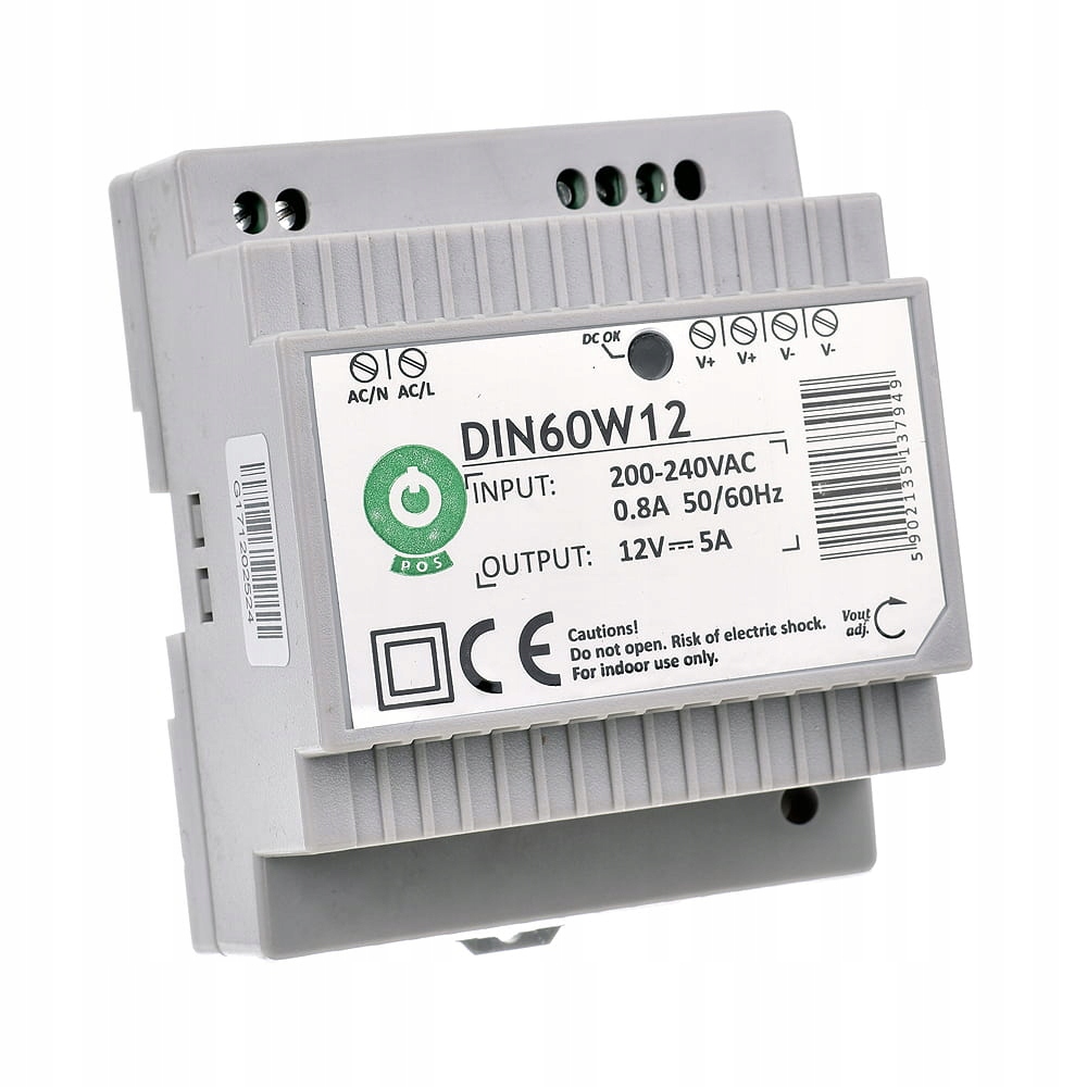 ZASILACZ 12V NA SZYNĘ DIN 60W 5A MINI DO TAŚM LED DIN60W12