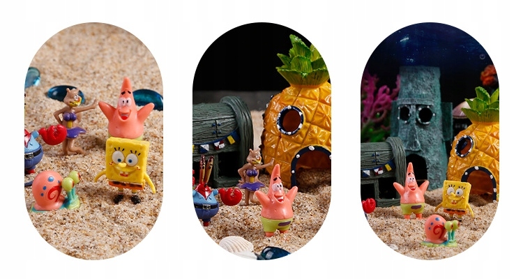 ZESTAW DOMKÓW FIGUREK DO AKWARIUM SPONGEBOB FIGURKI DOMKI DEKORACJA OZDOBA Wiek dziecka 3 lata +
