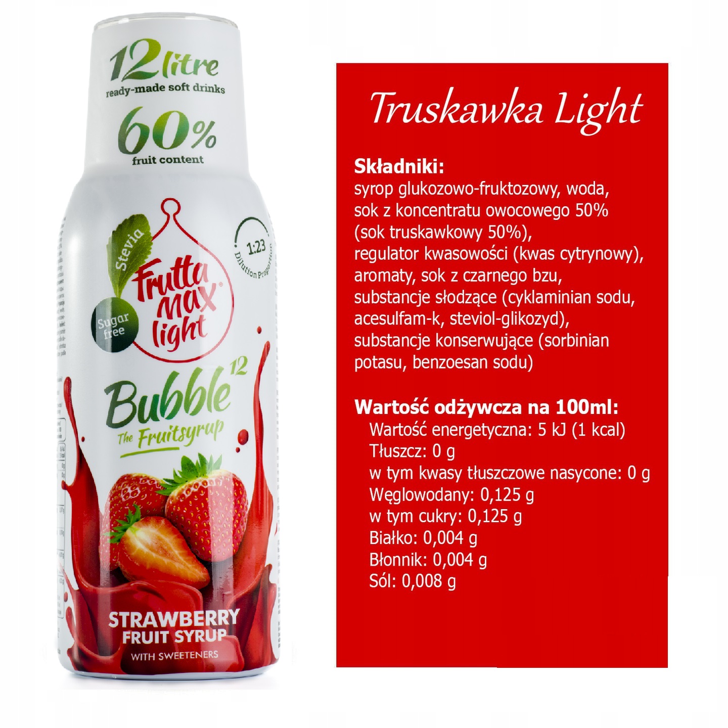 2x Syrop FruttaMax Malina Truskawka Light, 500ml EAN (GTIN) 5904121133379