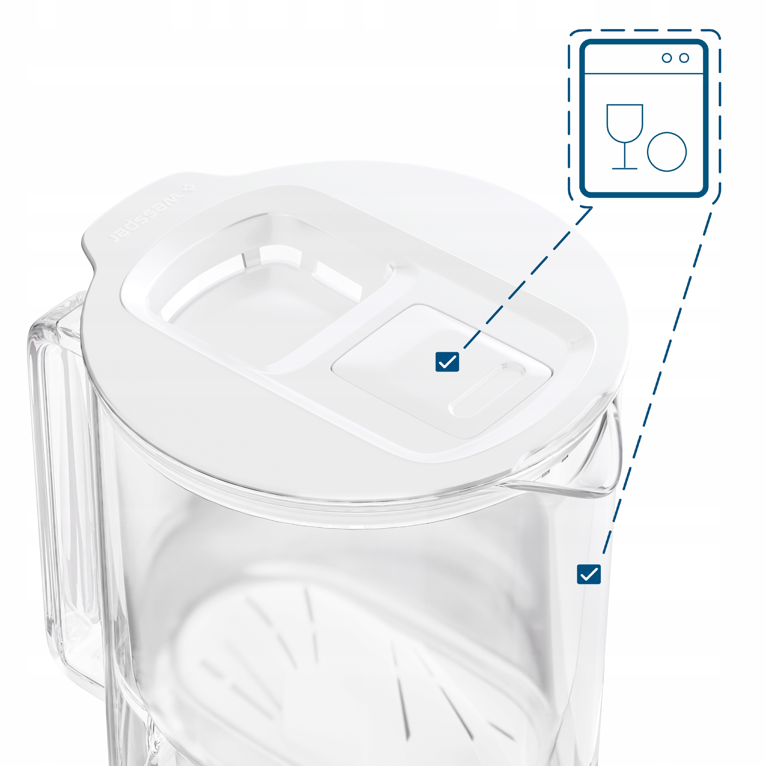 Üveg szűrőkancsó Wessper D4 BOROSILICATE MINI futureflow 2l Betét elhasználódásának kijelzése elektromos