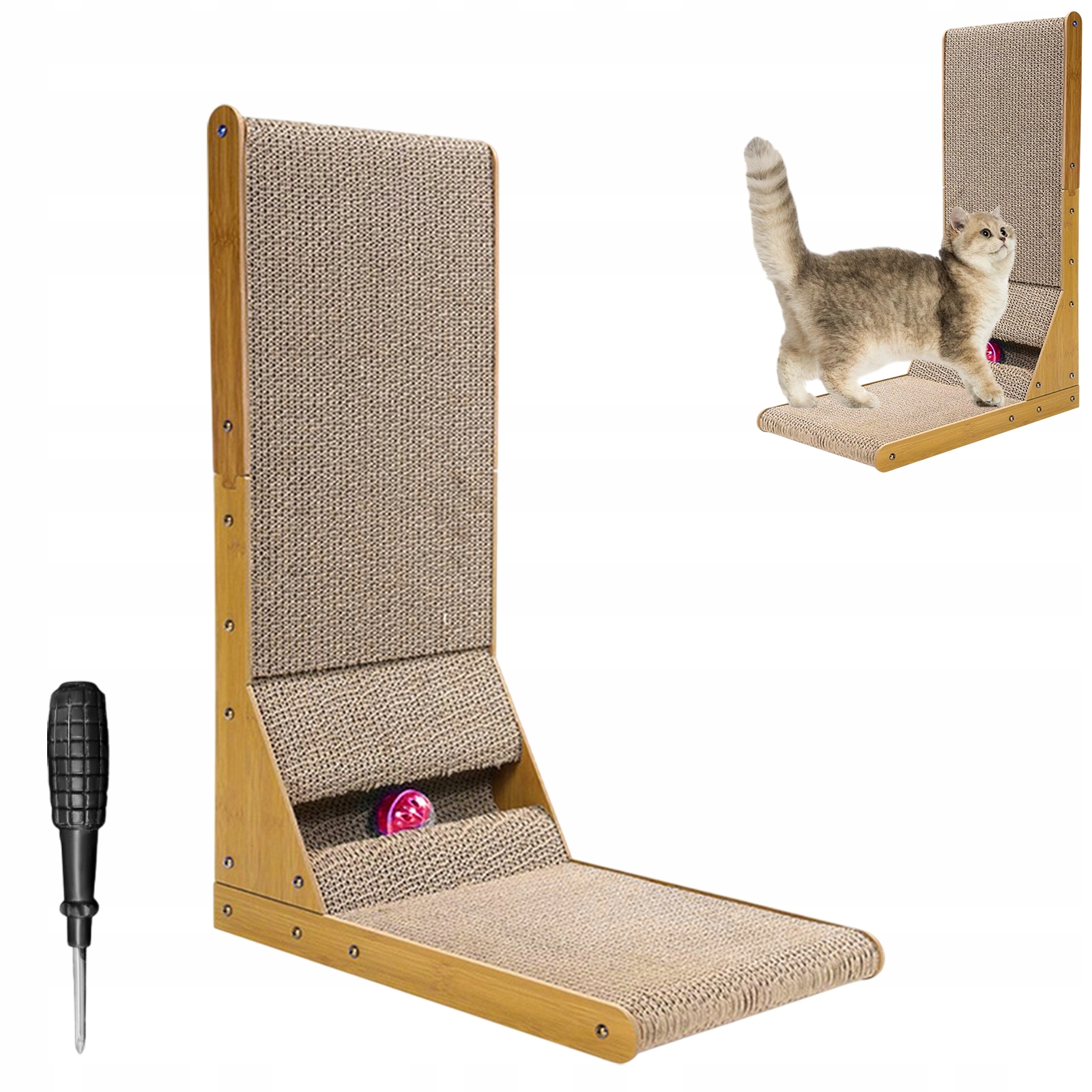 Levně Škrabadlo Pro Kočky 60 CM Hračka L-podobný Nástěnný Podlahový Ochranný Karton