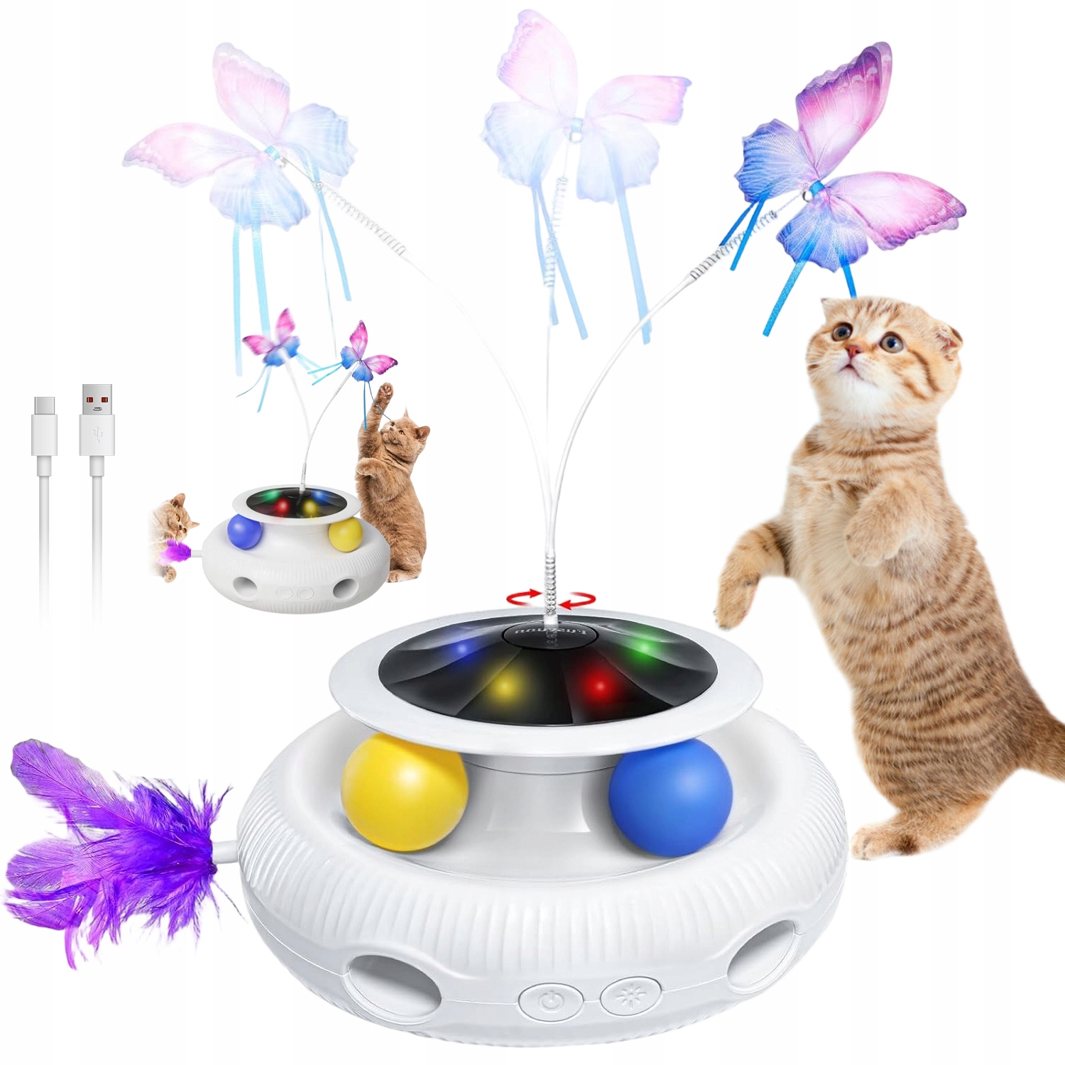 Levně 4V1 Hračka Hračka Pro Kočky Nabíjecí Usb 7X Pero Míč Motýl