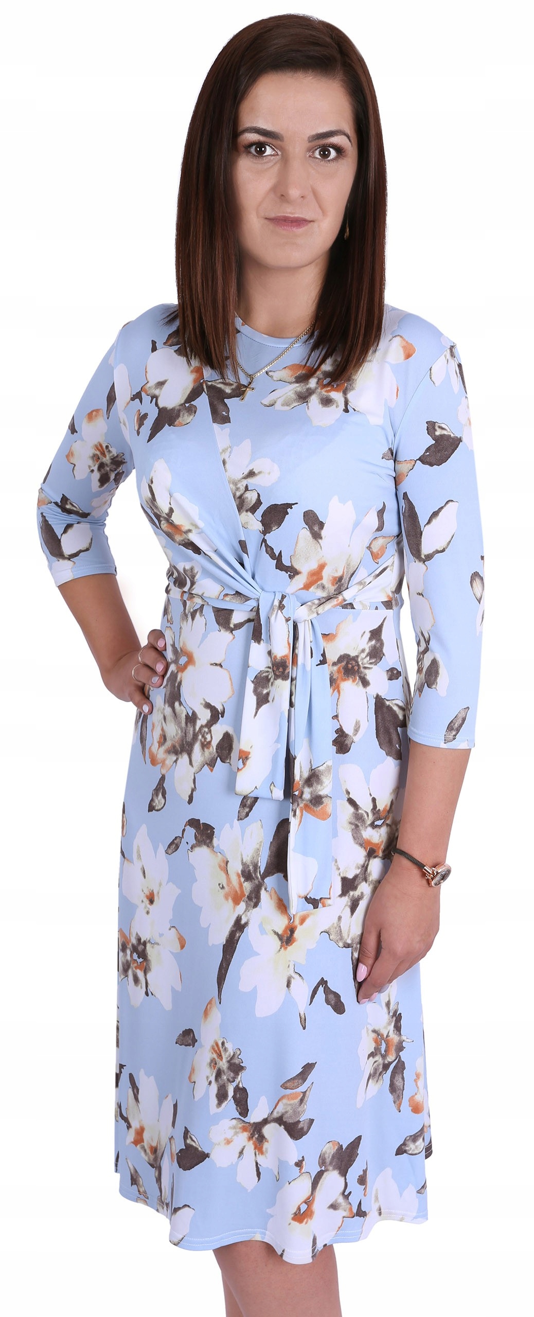 

Błękitna, asymetryczna sukienka w kwiaty M