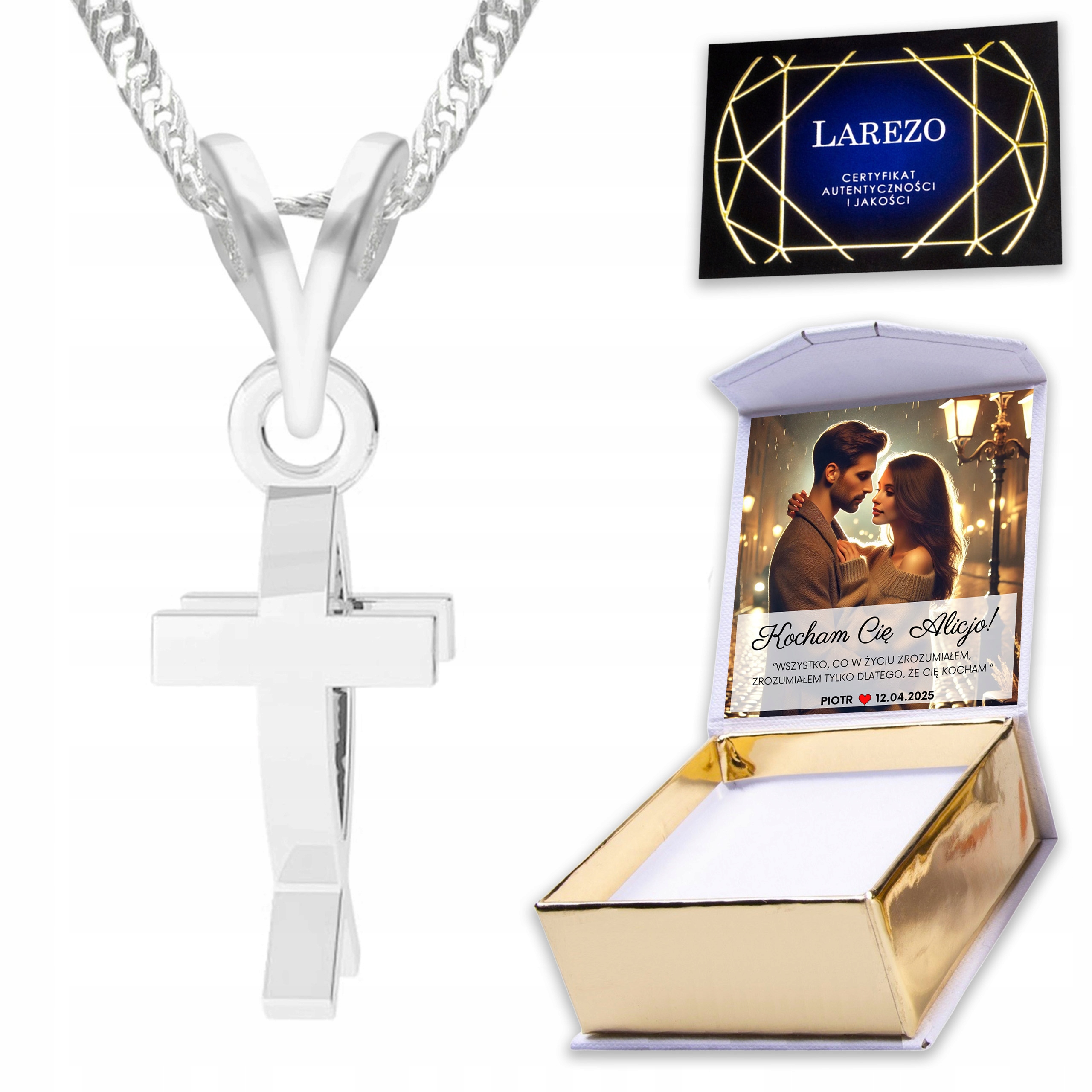 Stříbrný náhrdelník 925 Kříž Rybka Víra Křížkem Křížek Cross Potisk