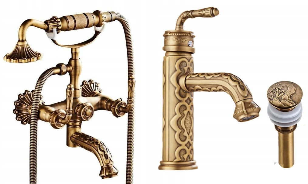 Nástenná vaňová batéria Old Retro Mosadz Master Sada