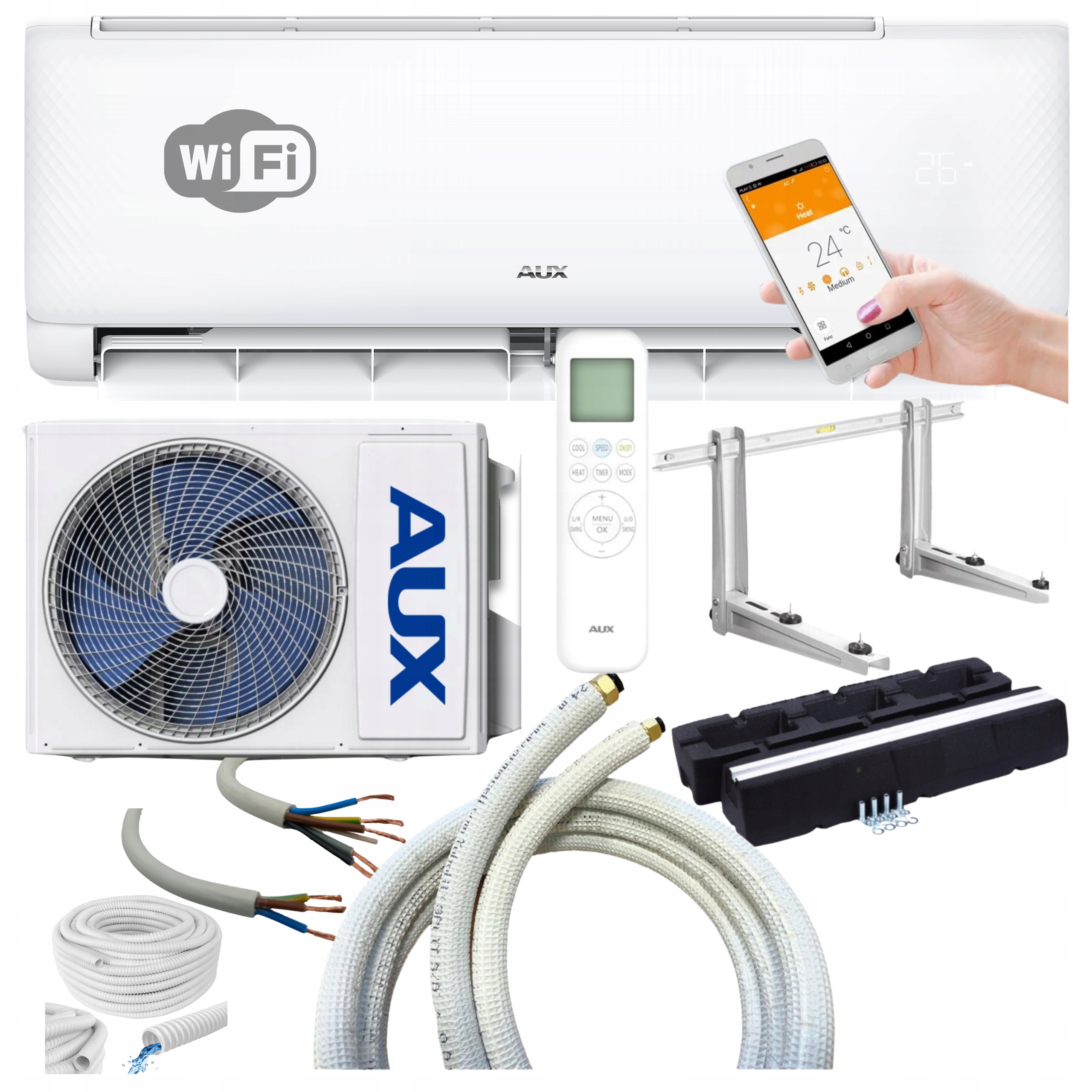 Nástěnná klimatizace Aux Q-Smart Eco 3,5 kW Wifi Do Domu Montážní Sada