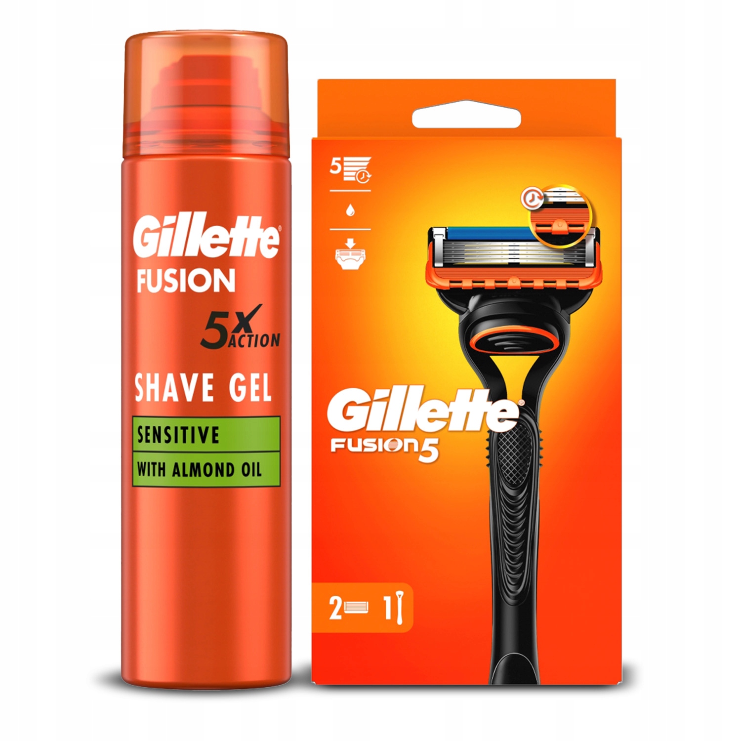 Zestaw Gillette Fusion5 maszynka 2 ostrza Żel Fusion sensitive 200ml