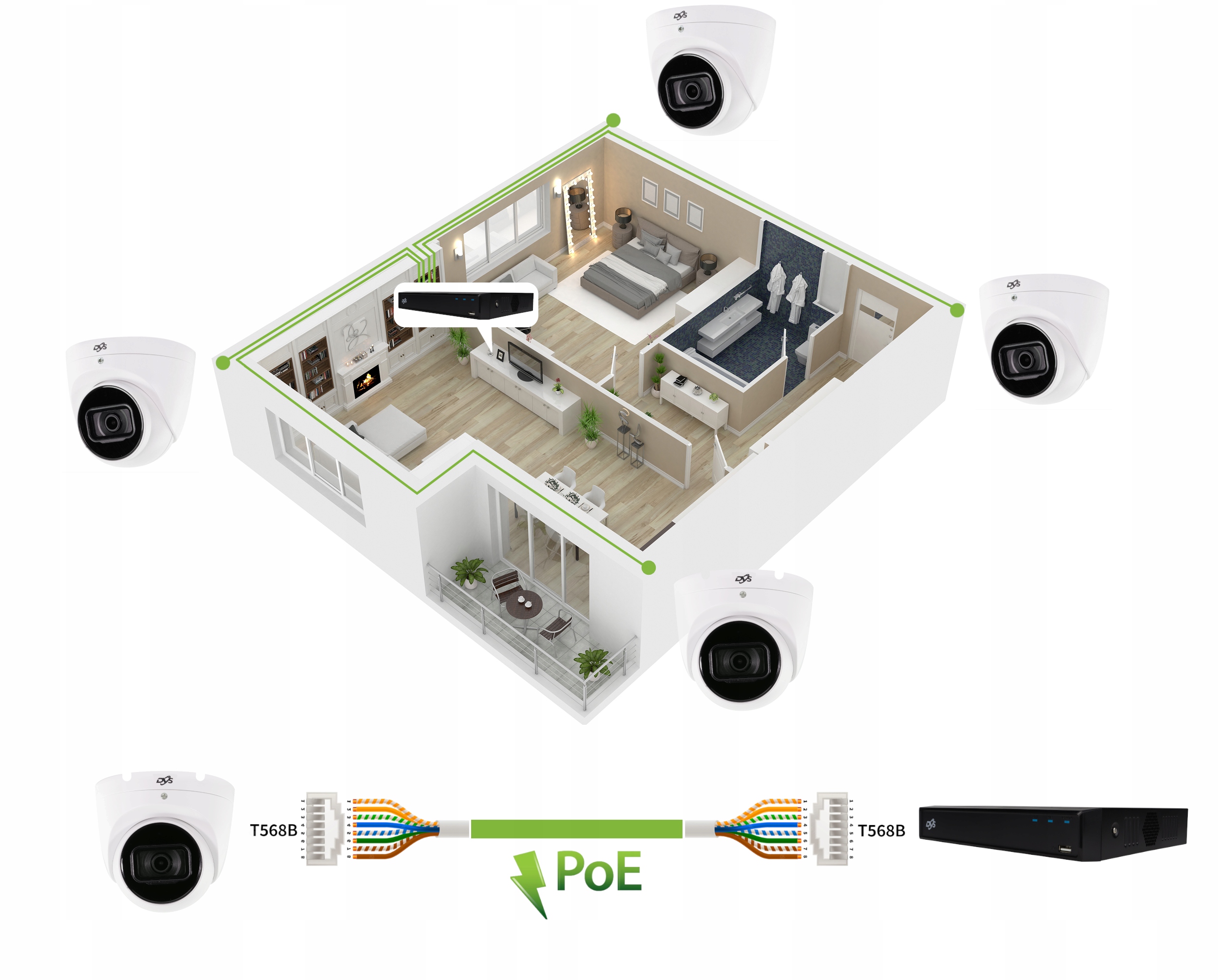 MONITORING 6 KAMER IP 8Mpx 4K ZEWNĘTRZNE IR30m P2P Zasięg podczerwieni 30 m