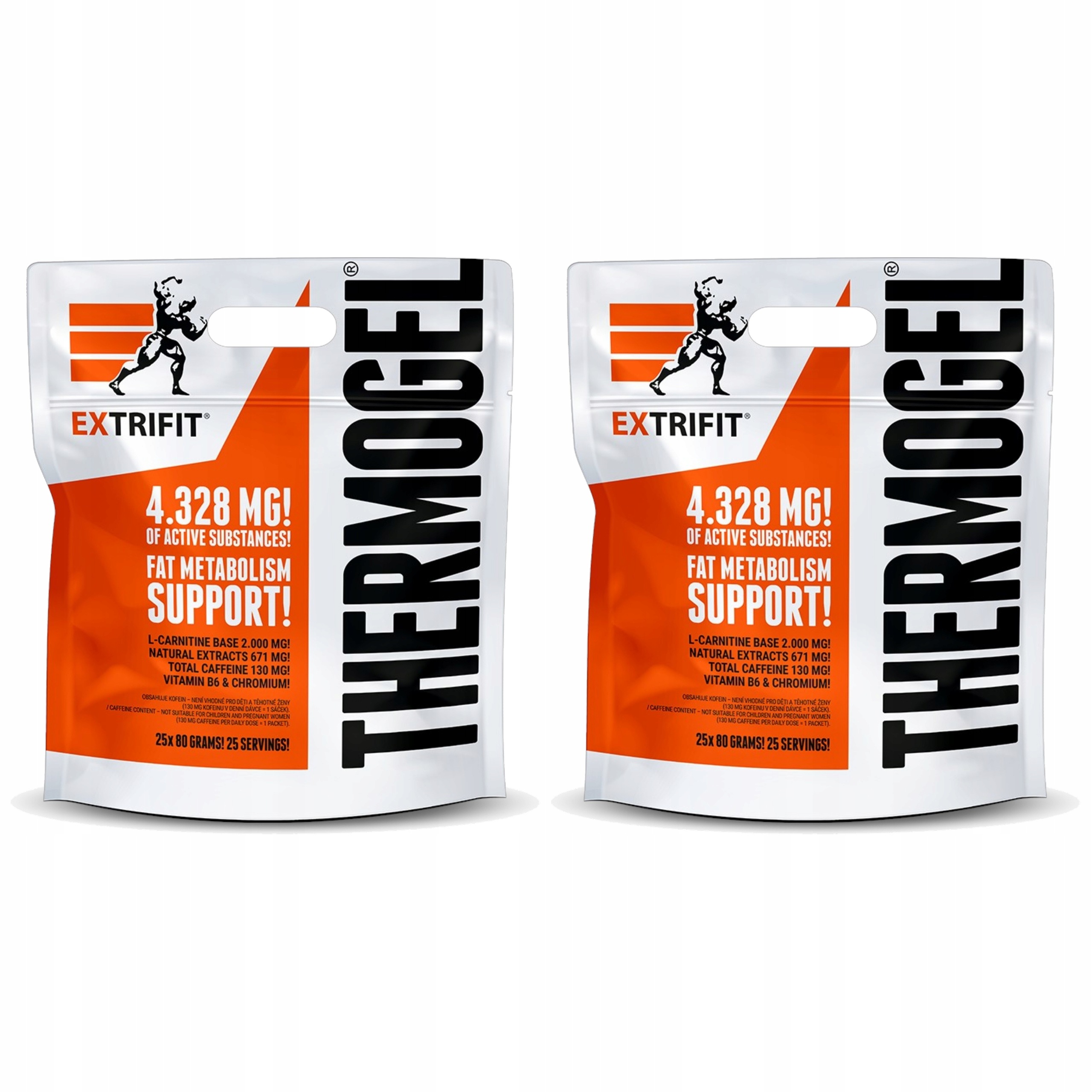 2x Spalovač tuků Extrifit Thermo Gel L-karnitin Kofein 25x 80g Gel Hca
