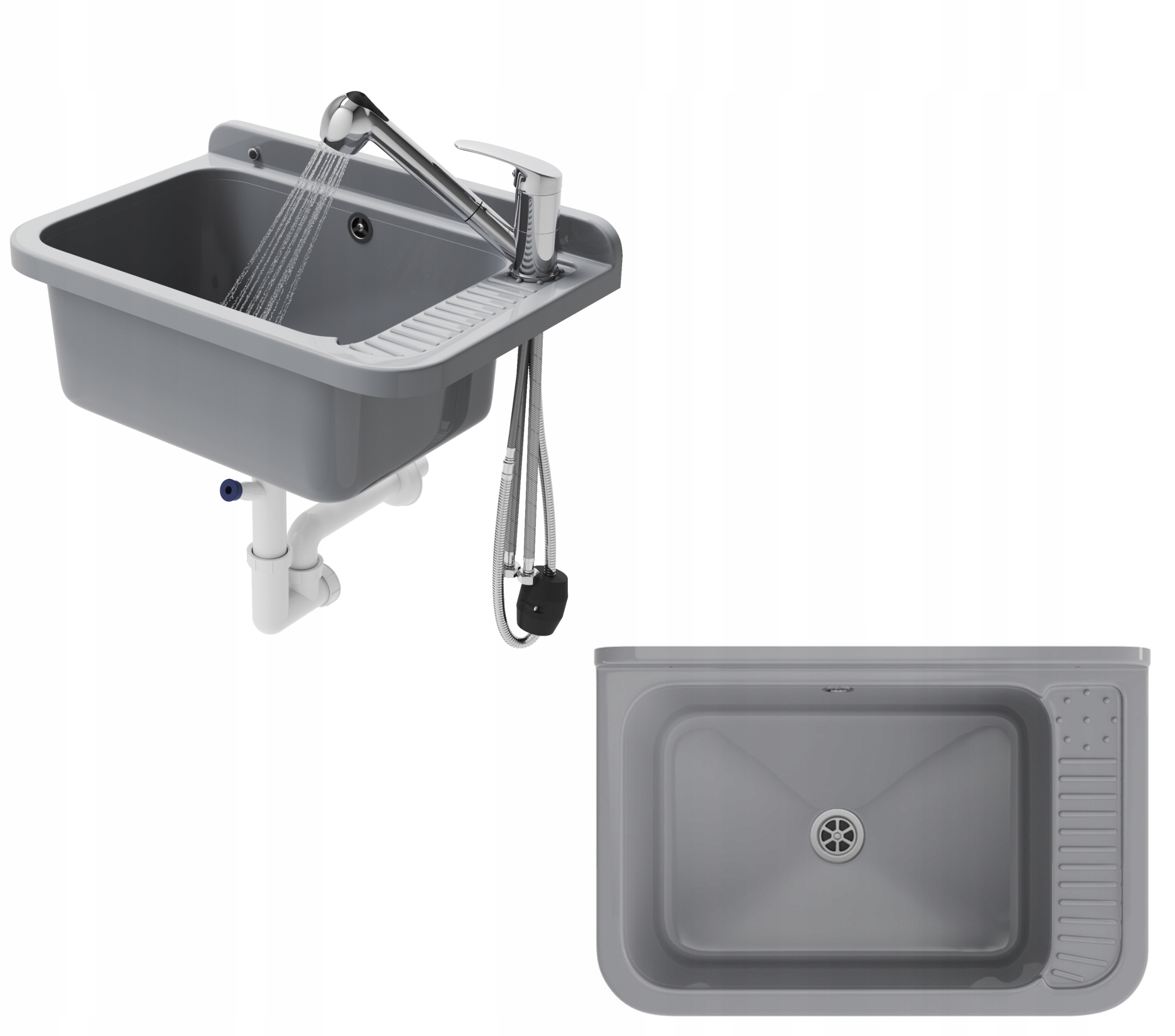 Technický Dřez Komora Velká Šedá Výsuvná Baterie Chrom Šedá
