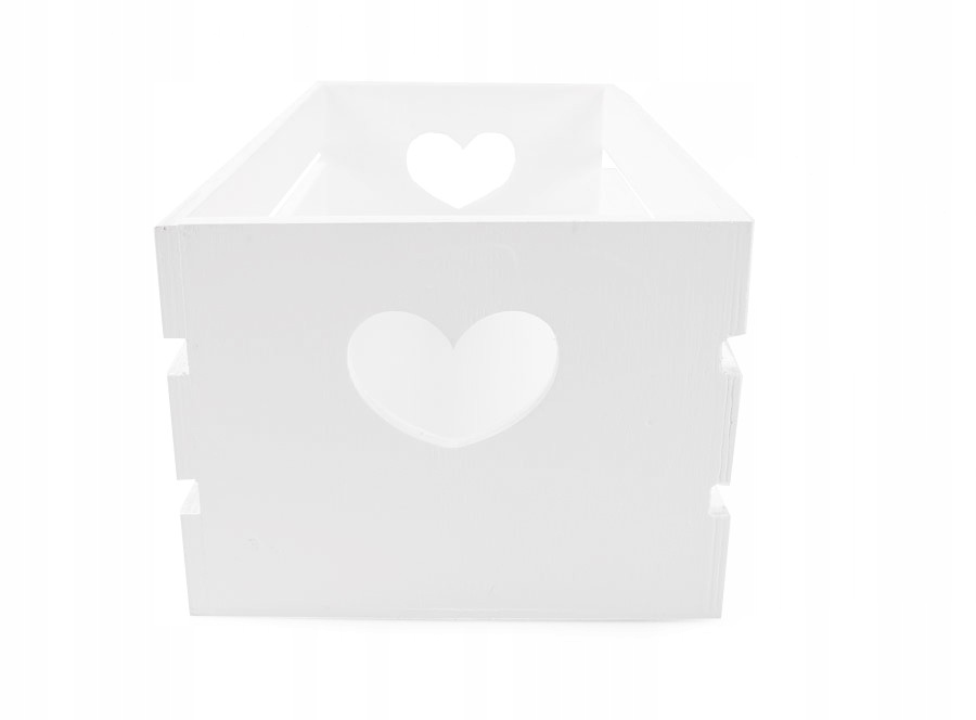 BIAŁA DREWNIANA SKRZYNKA Z SERCAMI 32x16x12h cm Kod producenta CSH-H1610.M