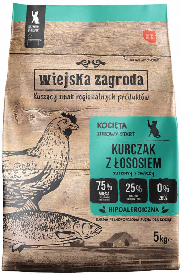Wiejska Zagroda karma sucha dla kociąt kurczak z łososiem 5 kg