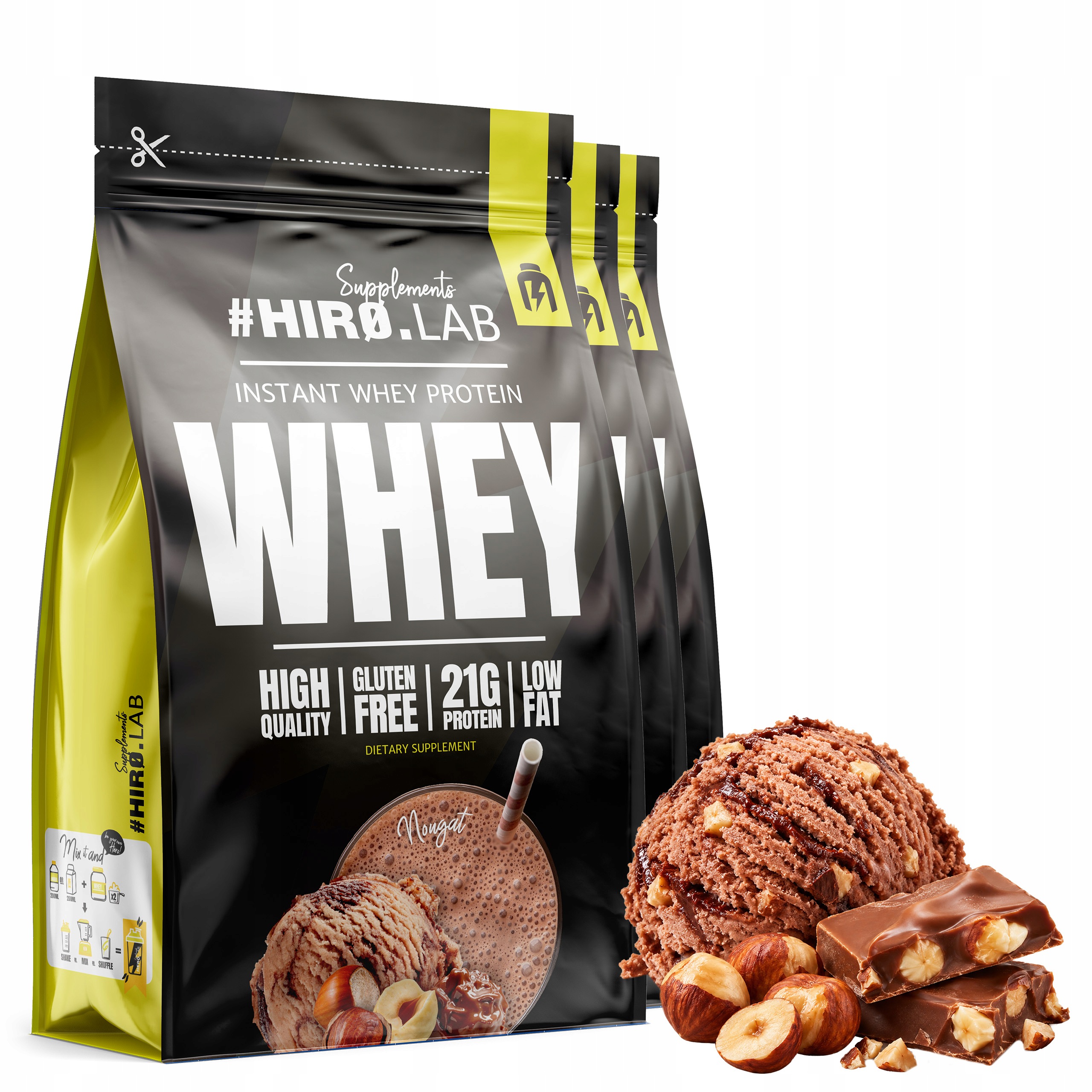3x HiroLab Instant Whey Protein 750g Protein Koncentrát Wpc Ořech