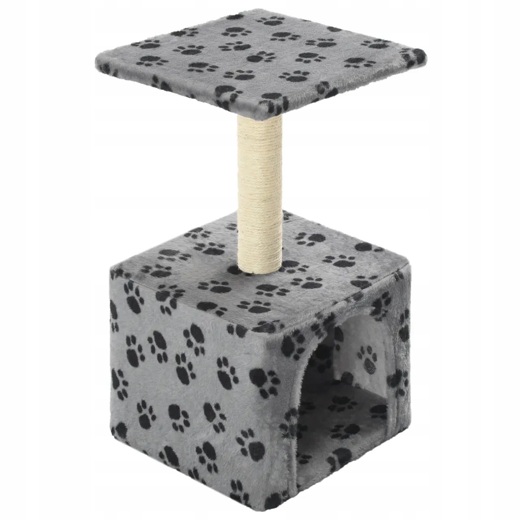 Levně Škrabadlo se sisalovým sloupkem, 55 cm, šedé s kočičím vzorem