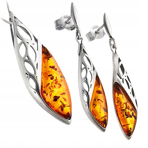 Stříbrný Komplet dámských šperků z přírodního baltský jantar Stříbro 925
