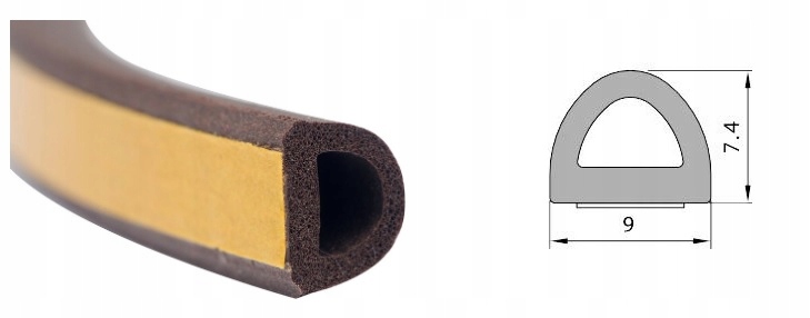 Uszczelka samoprzylepna typ D 9x8mm brązowa 6m